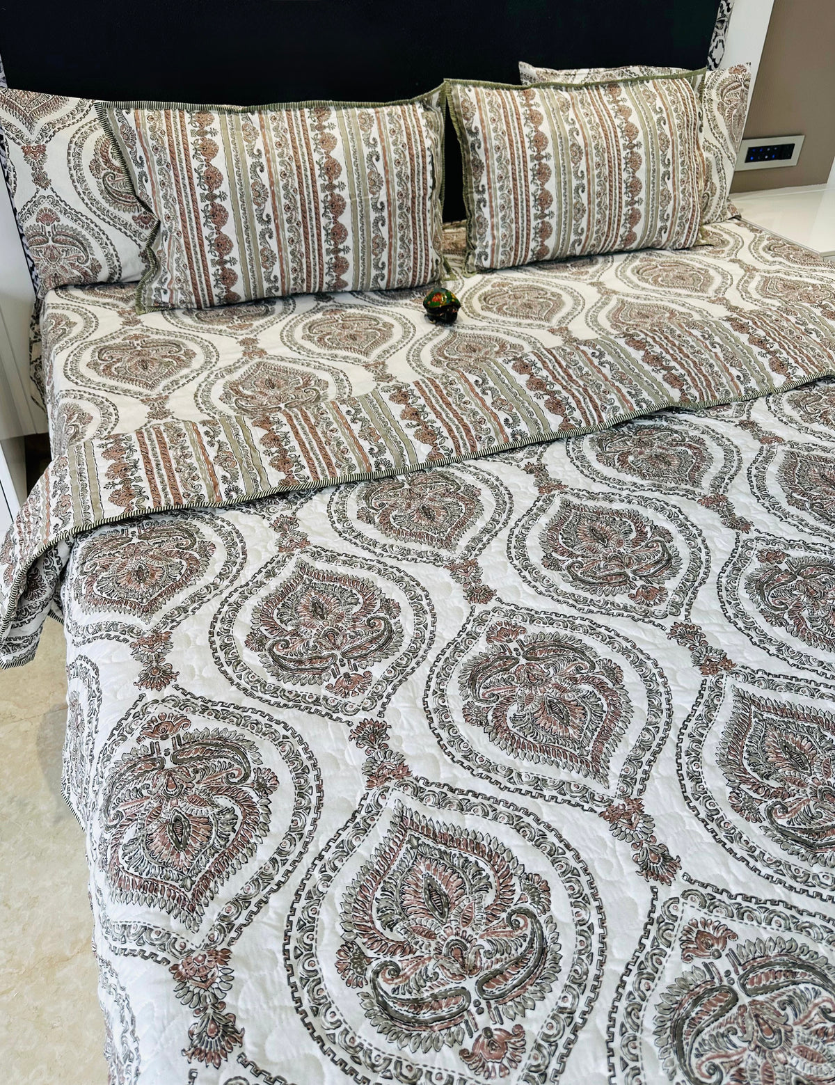 Pure cotton paani jaal quilted printed double bedcovers (90x108 inches)