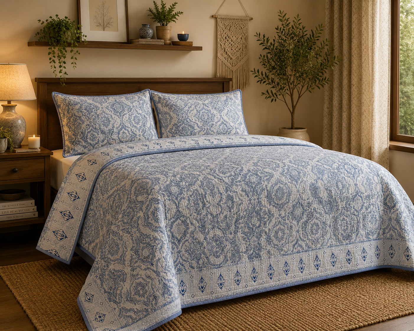 Pure cotton quilted bedcovers with two quilted pillow covers (90x108 inches)