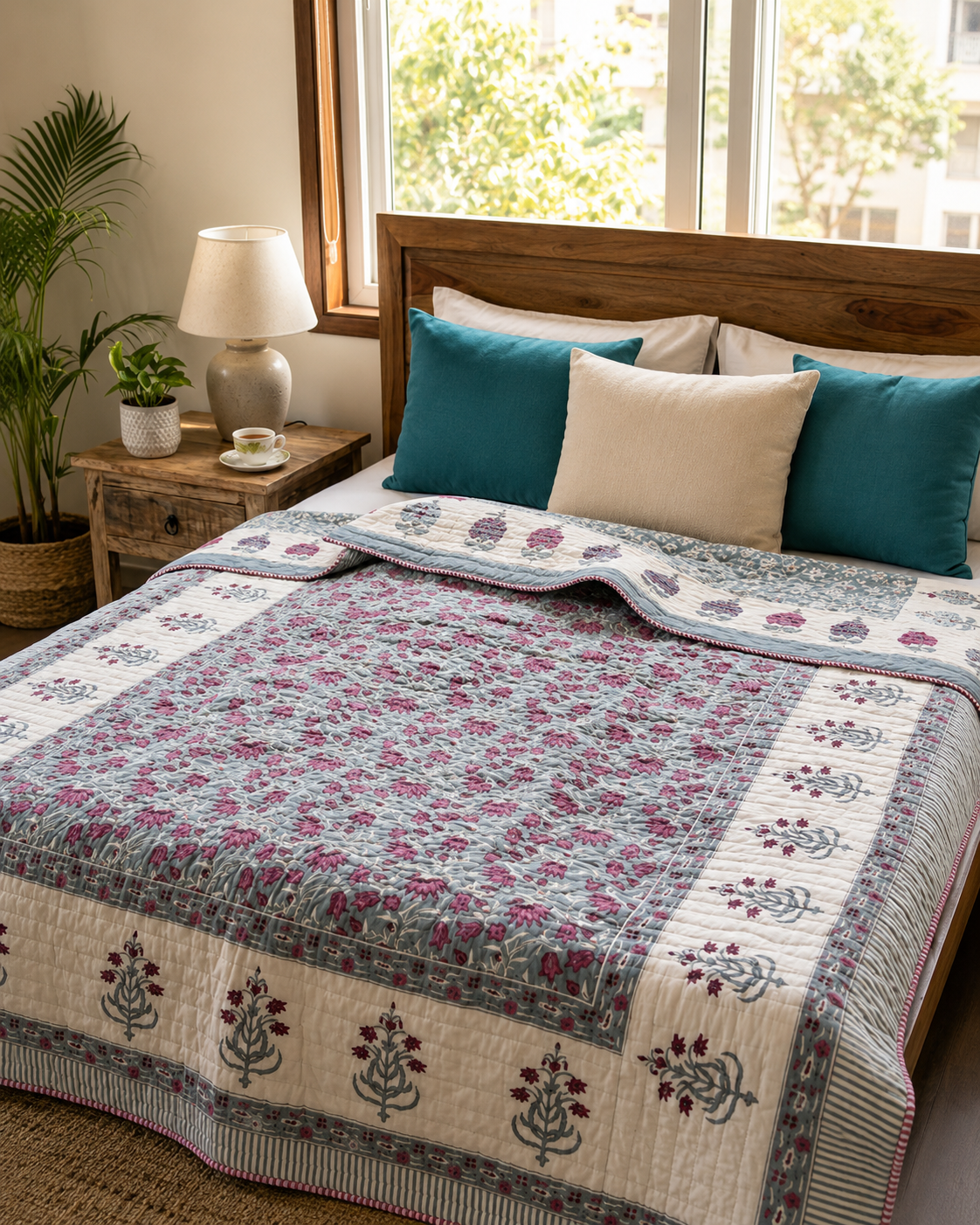 Pure mulmul cotton screen printed reversible double razai (90x108 inches)