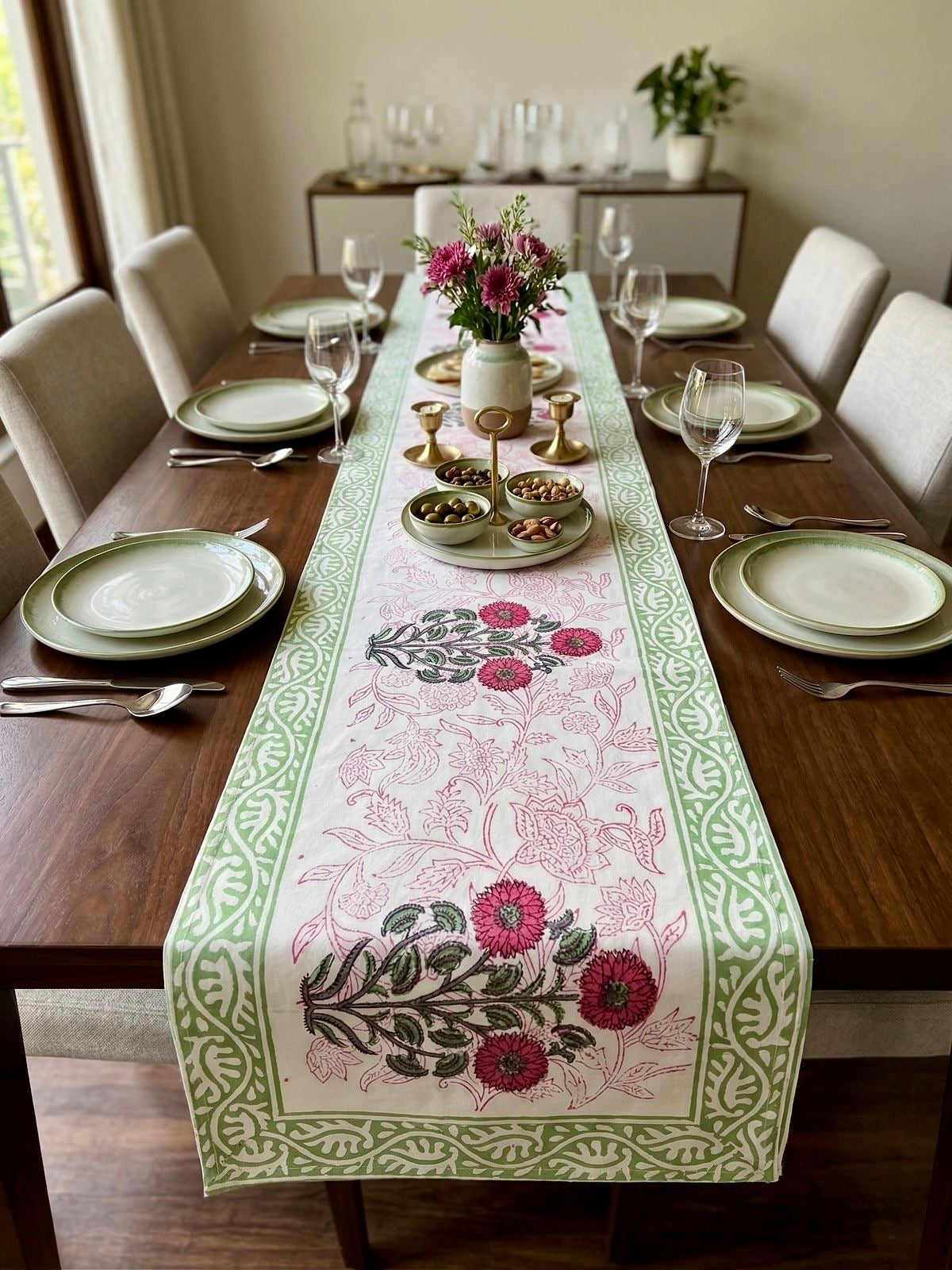 Pure canvas cotton handblock printed runners for 4 and 6 seater dining tables
