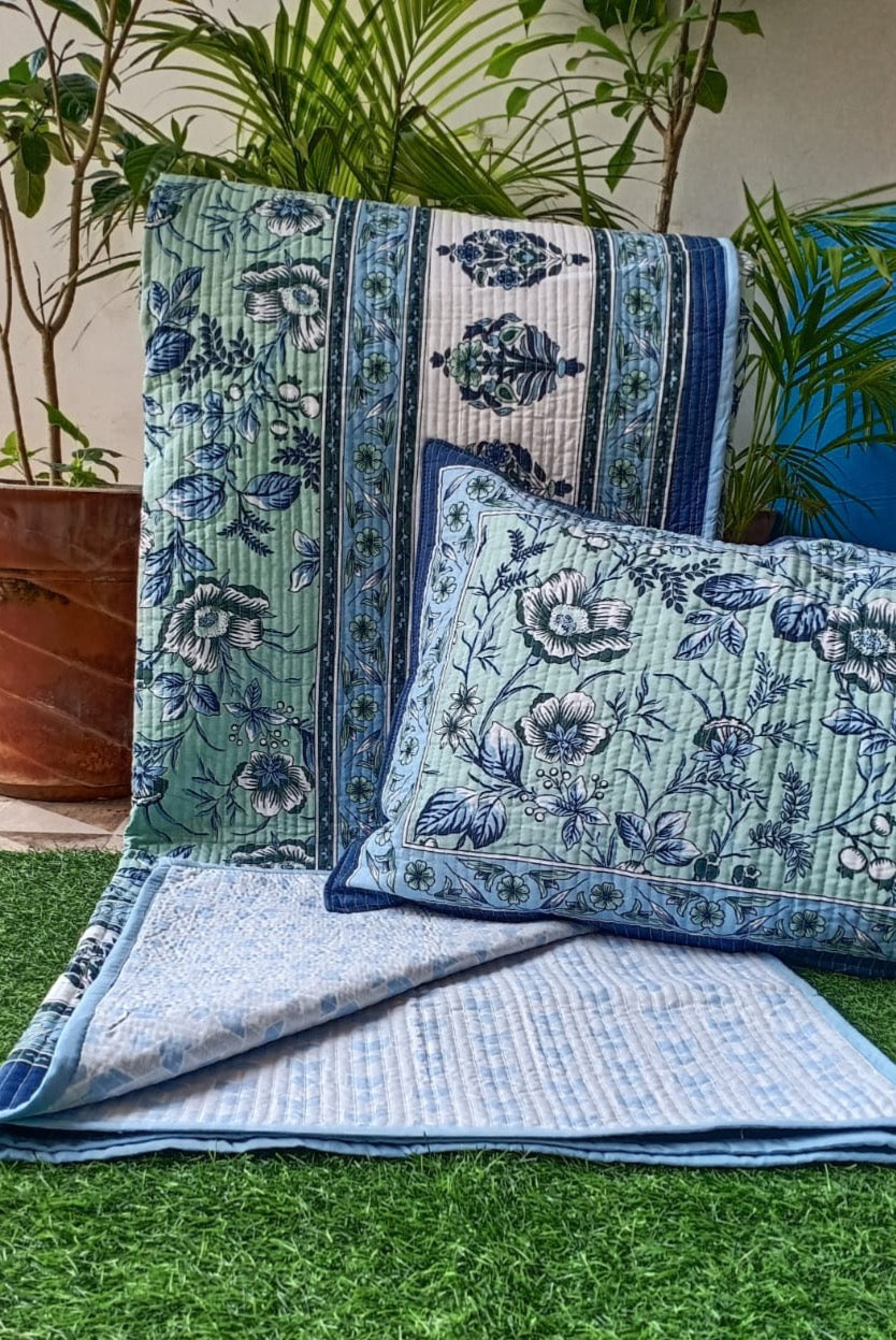 Pure cotton quilted bedcovers with two quilted pillow covers (90x108 inches)