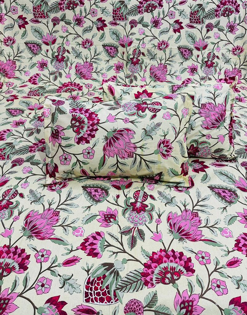 Pure cotton bedsheets double bedsheets with two pillow covers 100x108 inches