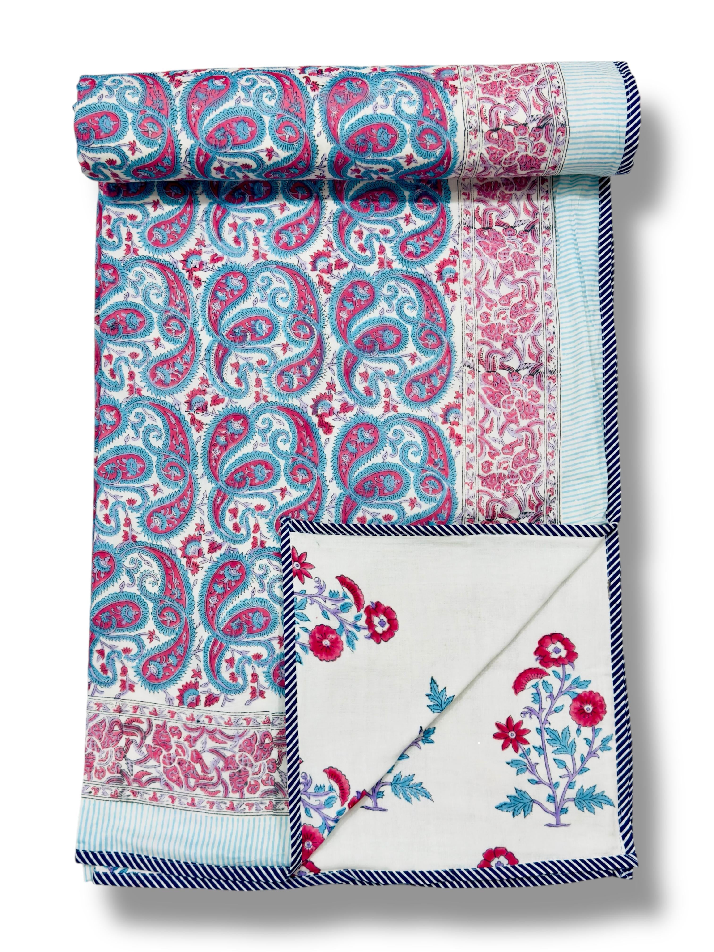 Handblock printed pure mulmul cotton all weather double dohars (90x108 inches)