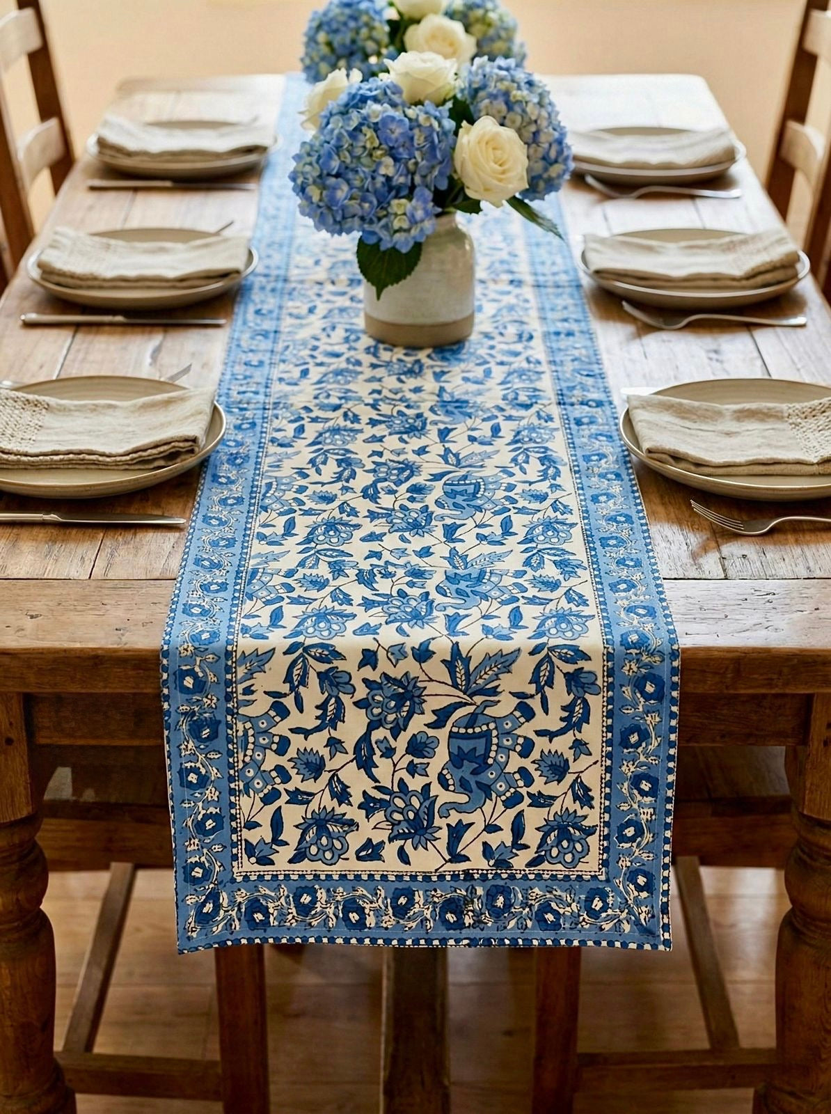 Pure canvas cotton handblock printed runners for 4 and 6 seater dining tables