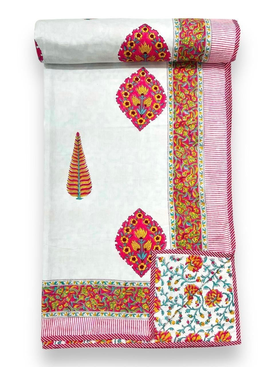 Handblock printed pure mulmul cotton all weather double dohars (90x108 inches)