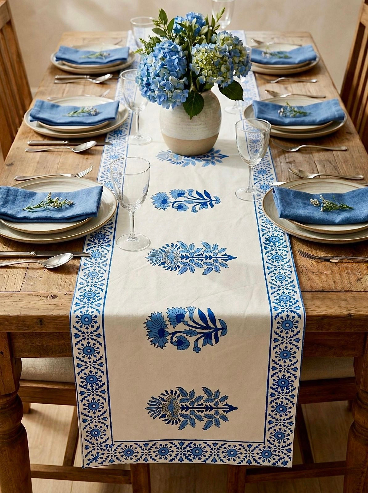 Pure canvas cotton handblock printed runners for 4 and 6 seater dining tables