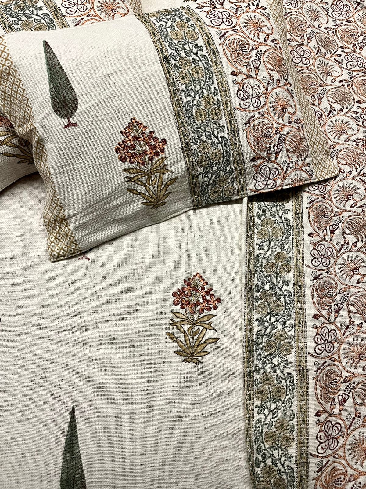 Jute cotton double bedcovers with two pillow covers (90x108 inches)