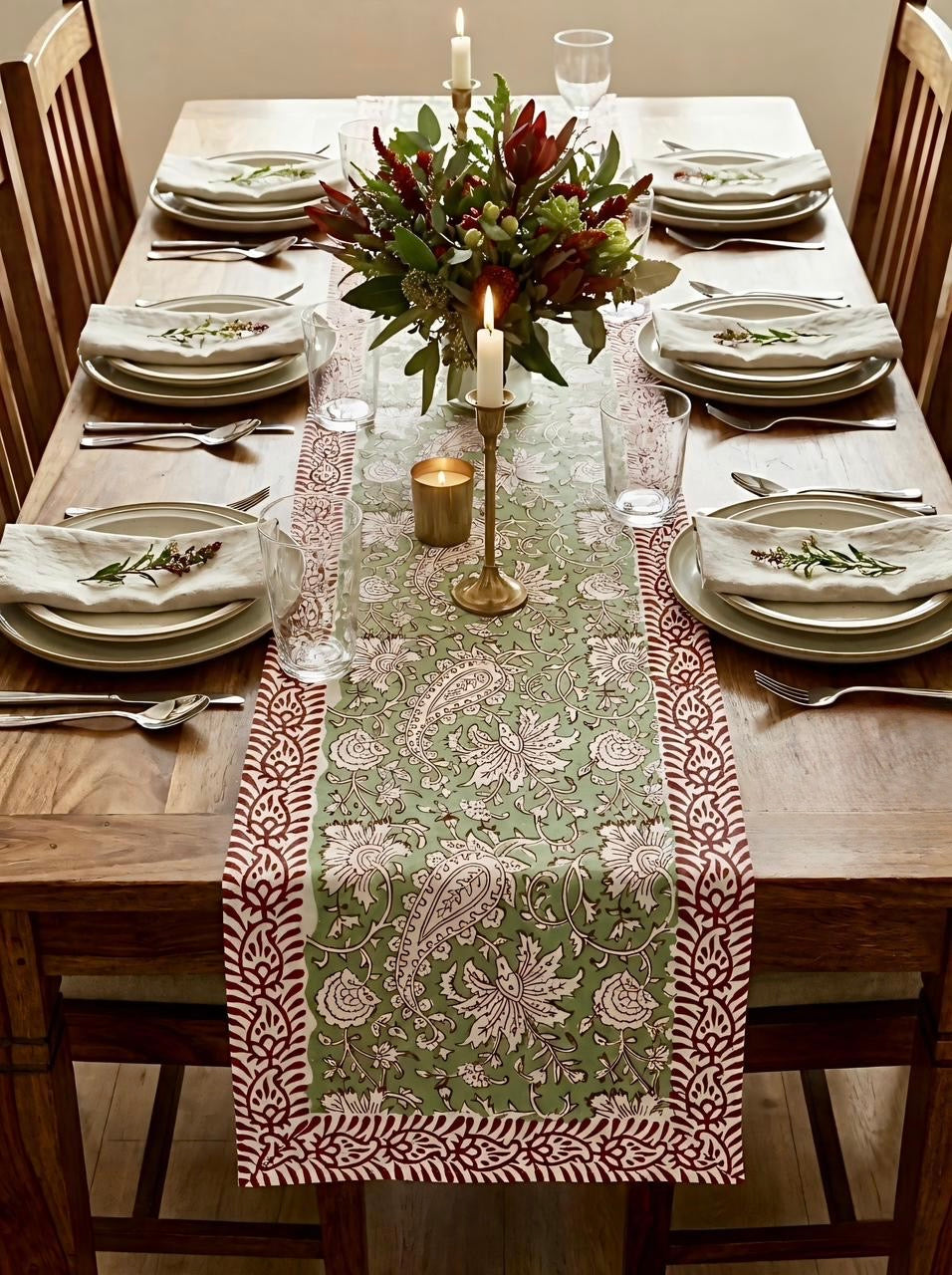 Pure canvas cotton handblock printed runners for 4 and 6 seater dining tables
