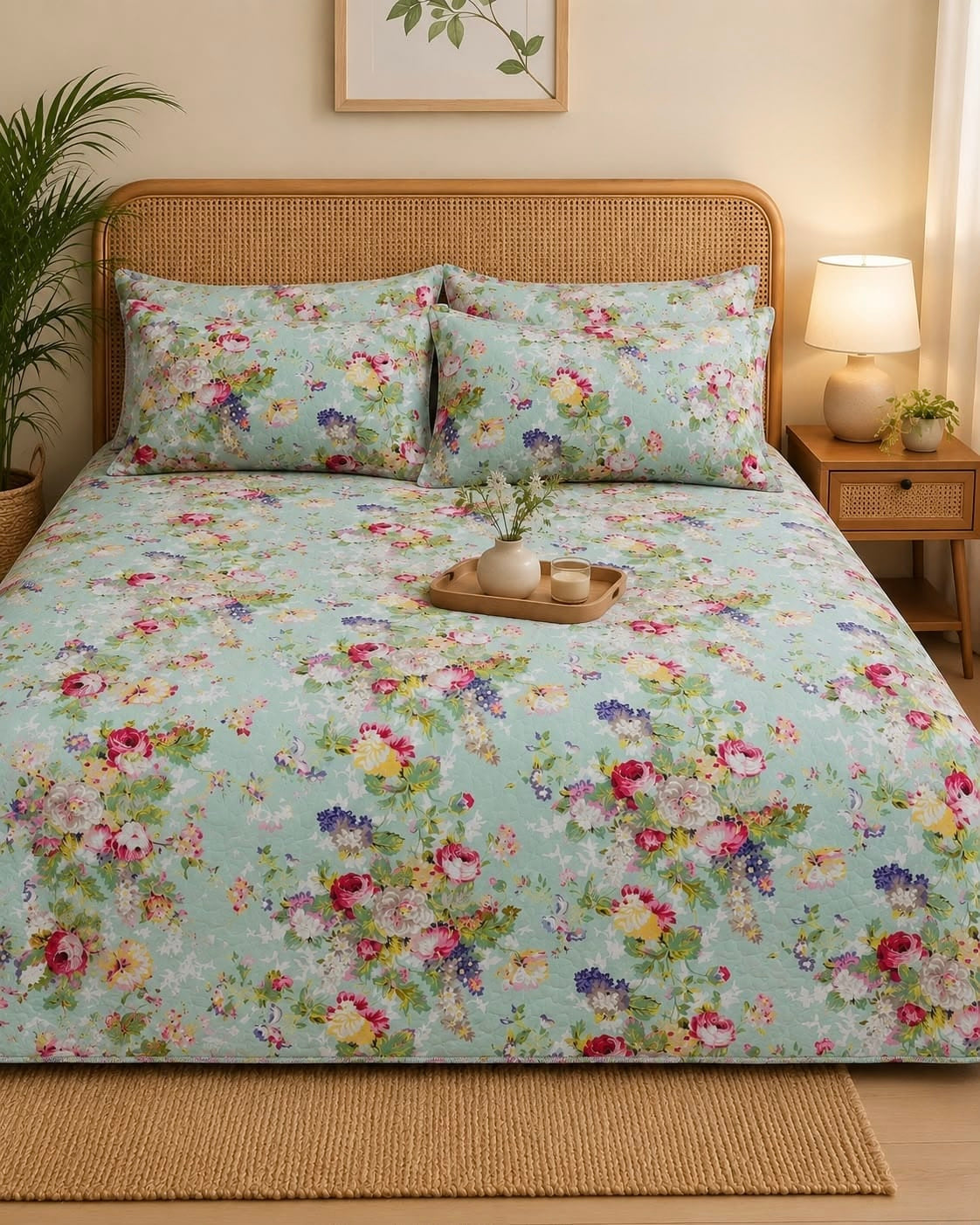 Pure cotton paani jaal quilted printed double bedcovers (90x108 inches)