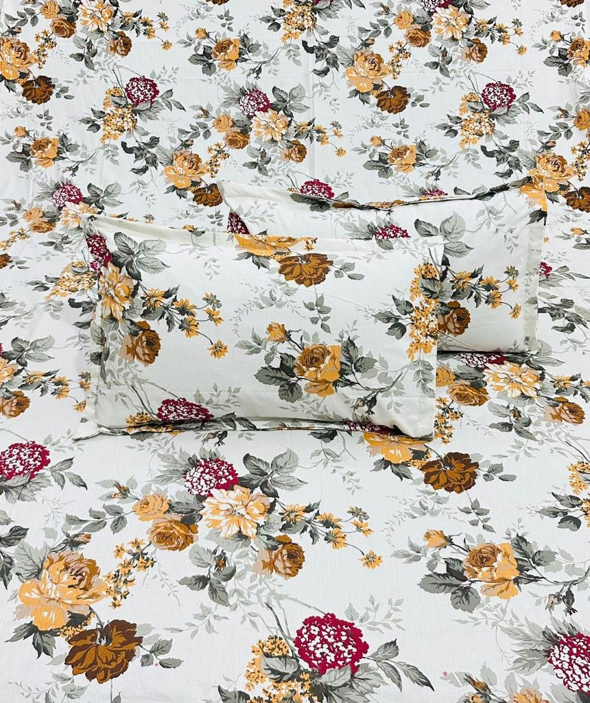 Pure cotton king size bedsheets with two pillow covers for queen and king size beds (100x108 inches) offer