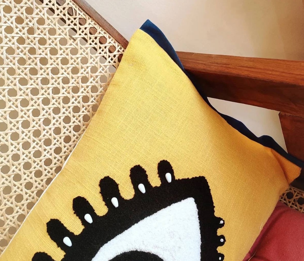 Evil eye aari embroidery work cushion cover (30x50 cms)