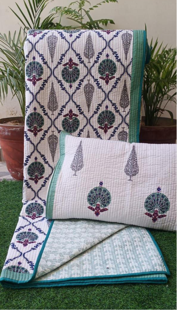 Pure cotton quilted bedcovers with two quilted pillow covers (90x108 inches)
