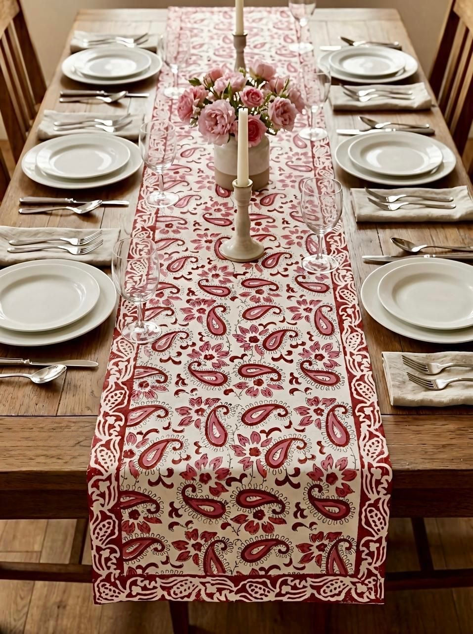 Pure canvas cotton handblock printed runners for 4 and 6 seater dining tables