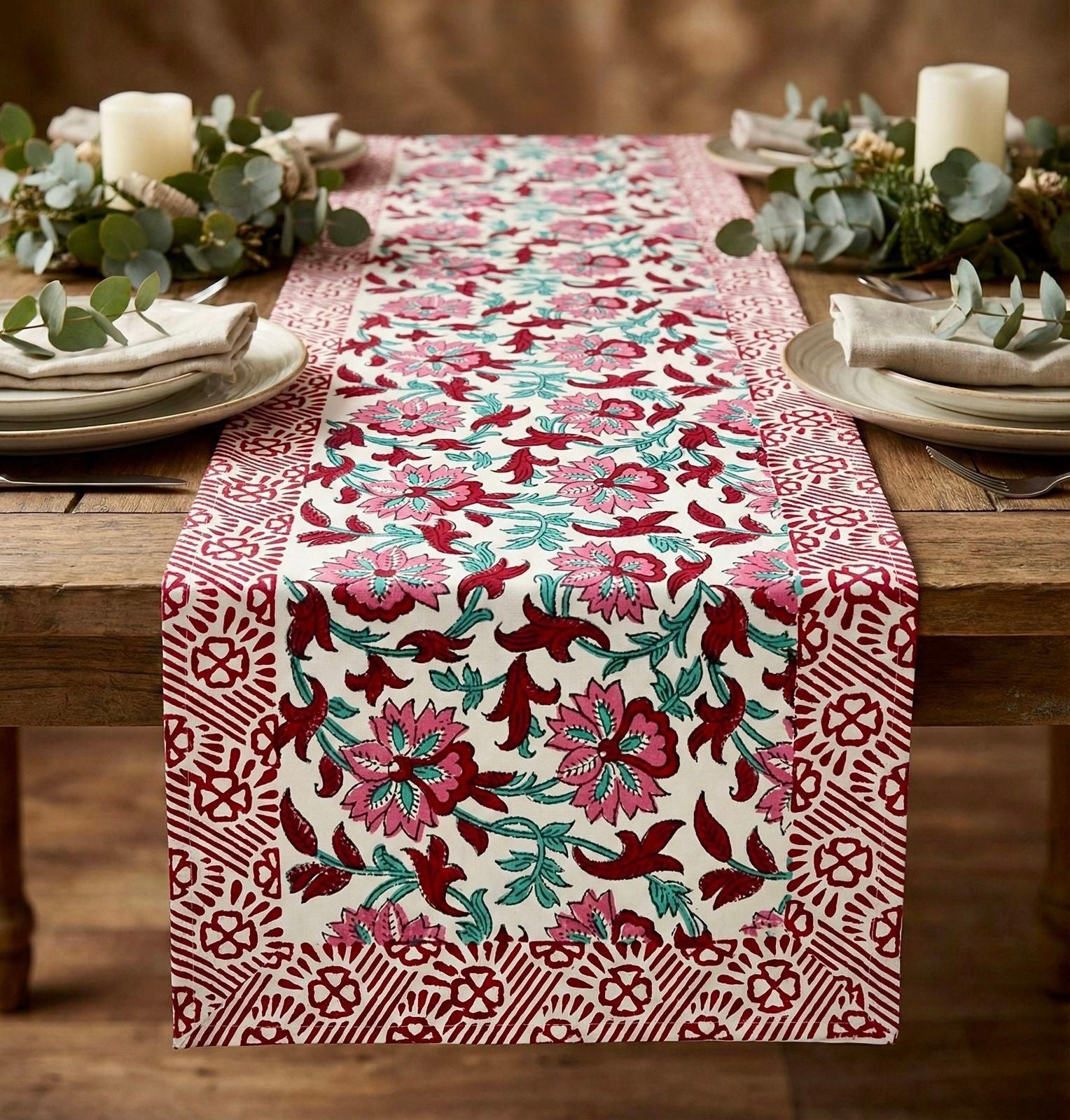 Pure canvas cotton handblock printed runners for 4 and 6 seater dining tables