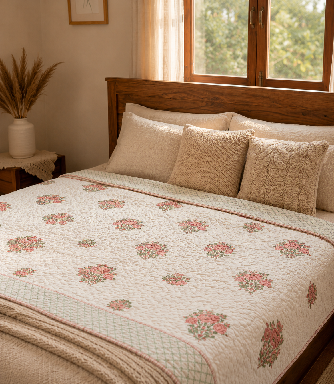 Pure mulmul cotton screen printed reversible double razai (90x108 inches)