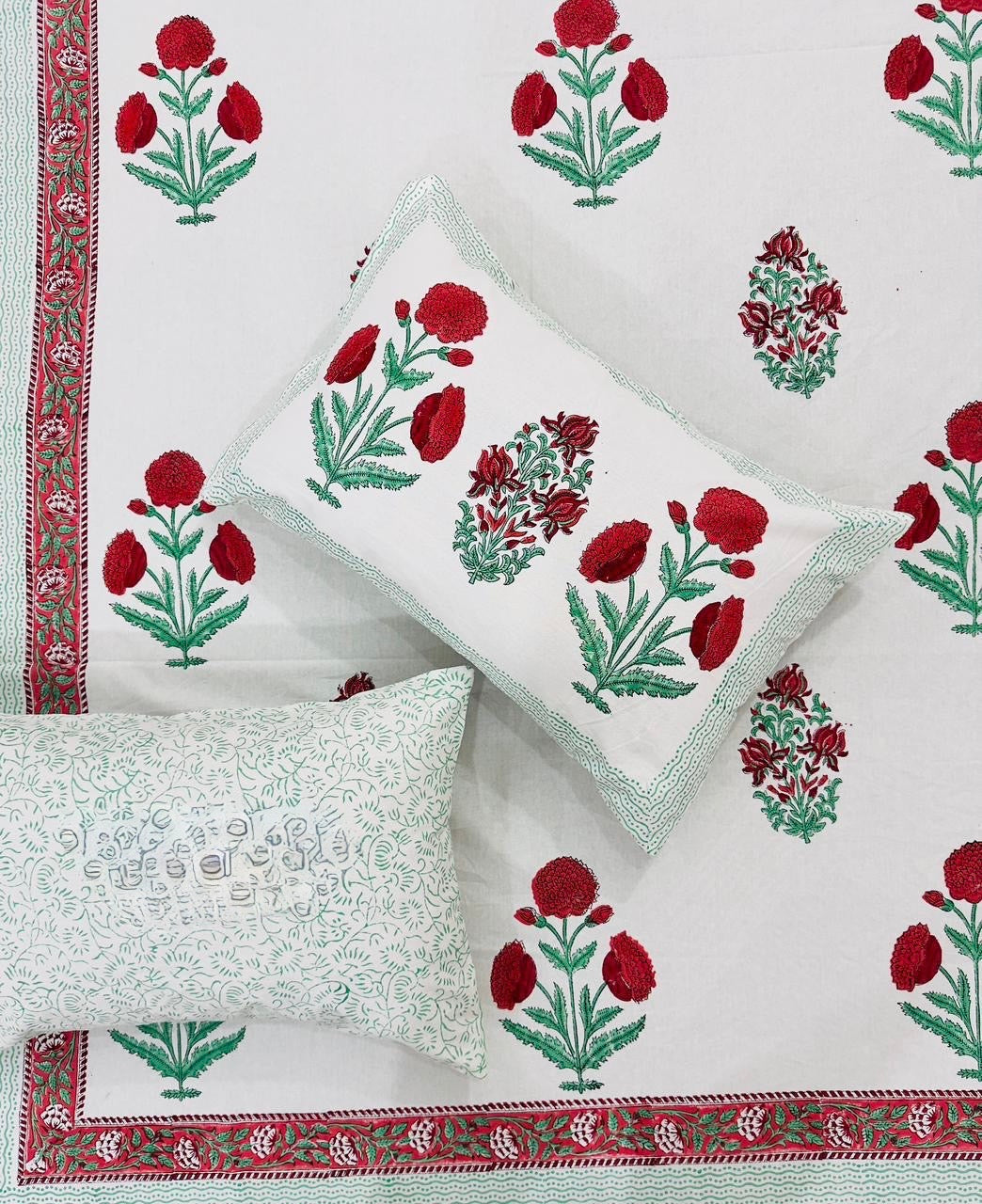 Pure cotton hand-block printed super king size double bedsheets with 2 pillow covers (108x108 inches)