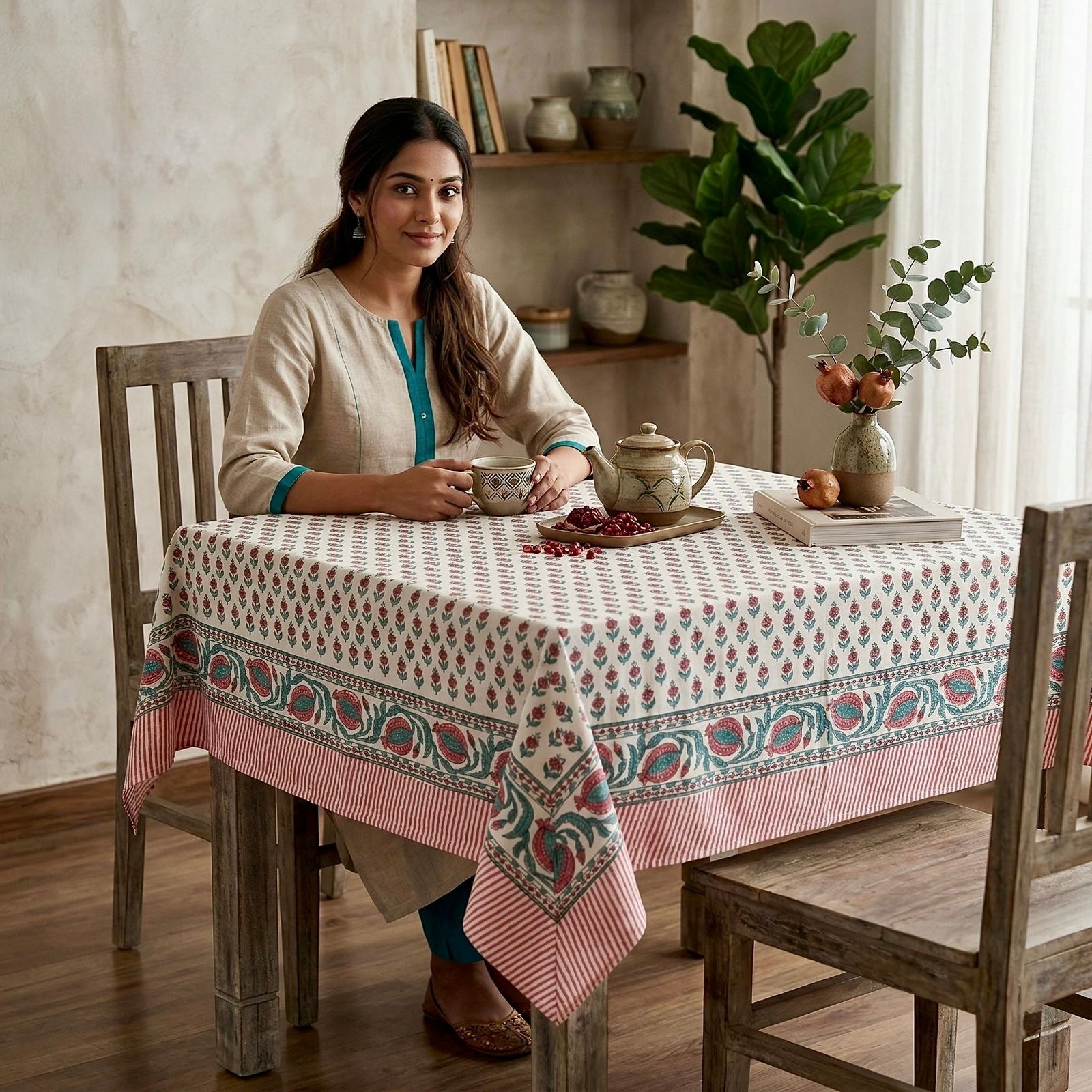 Pure cotton hand-block printed 2 seater square table cover (45x45 inches)