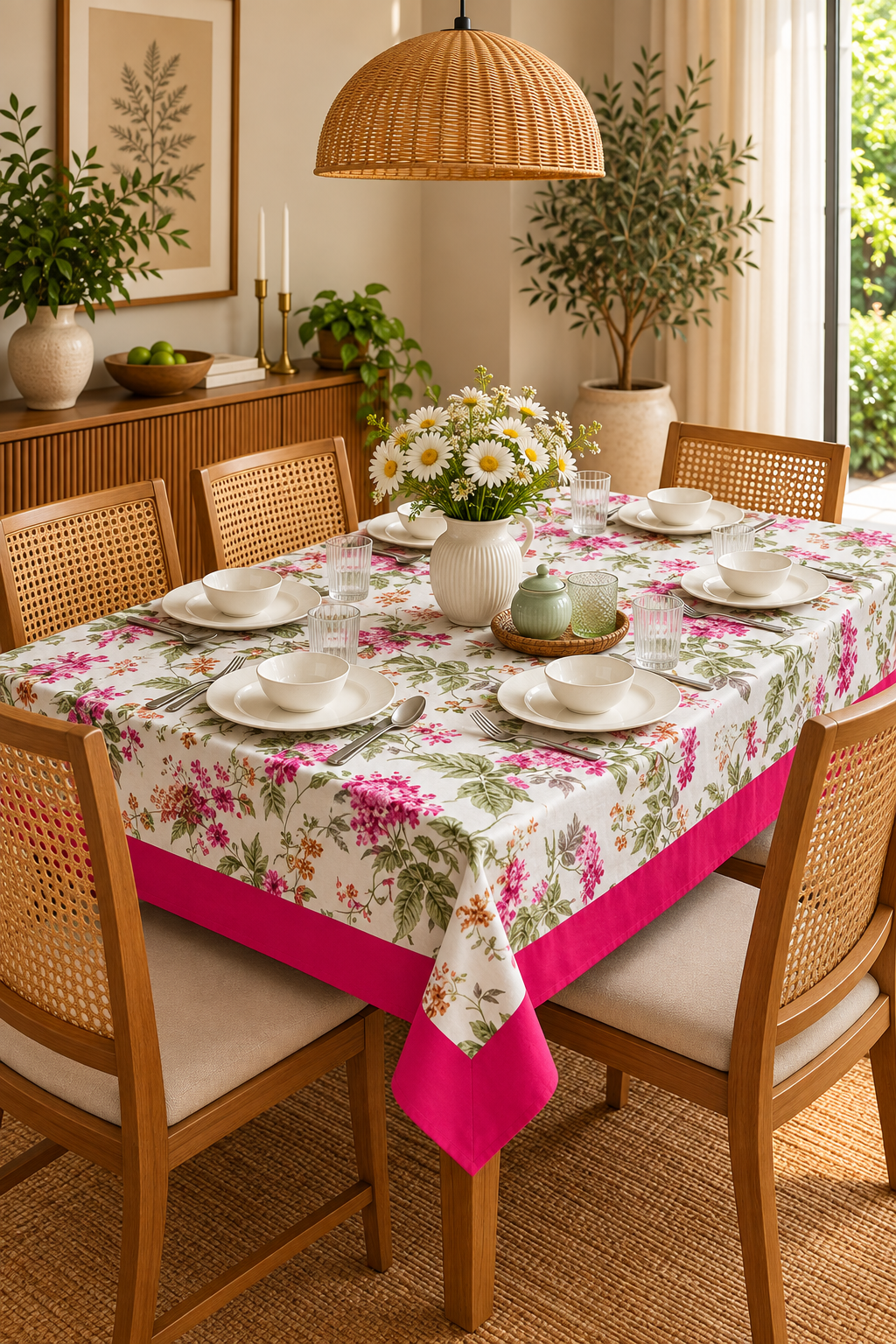 Pure casemate cotton 6 seater dining table cover (60x90 inches)