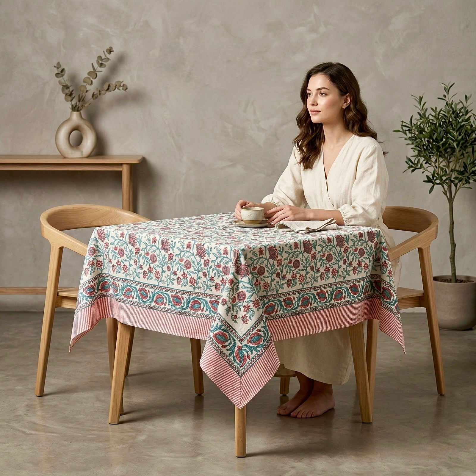 Pure cotton hand-block printed 2 seater square table cover (45x45 inches)