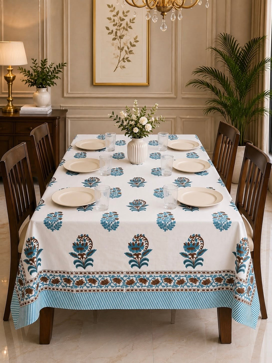 Pure cotton hand-block printed table cover for 6 seater table 60x90 inches