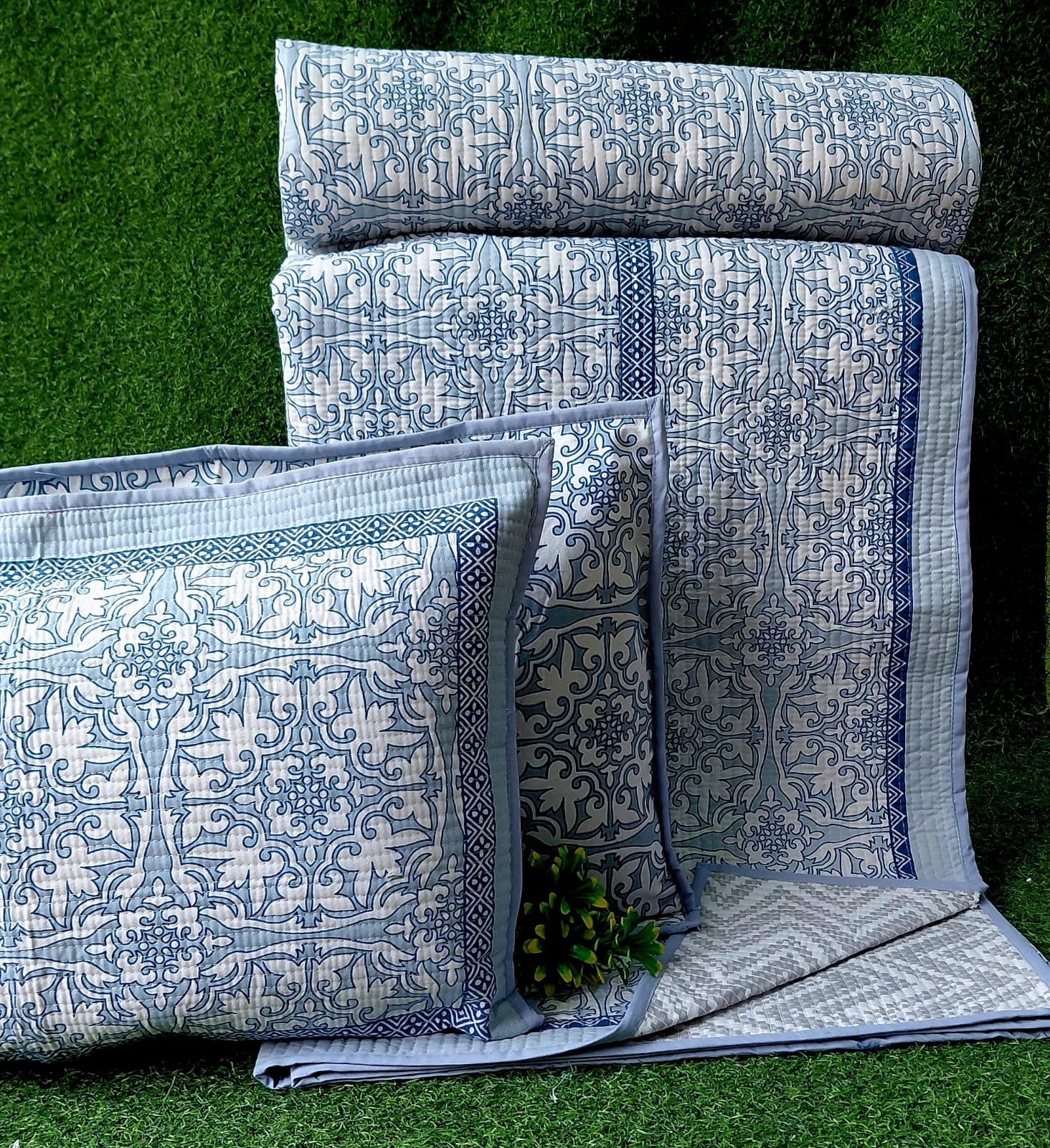 Pure cotton quilted bedcovers with two quilted pillow covers (90x108 inches)