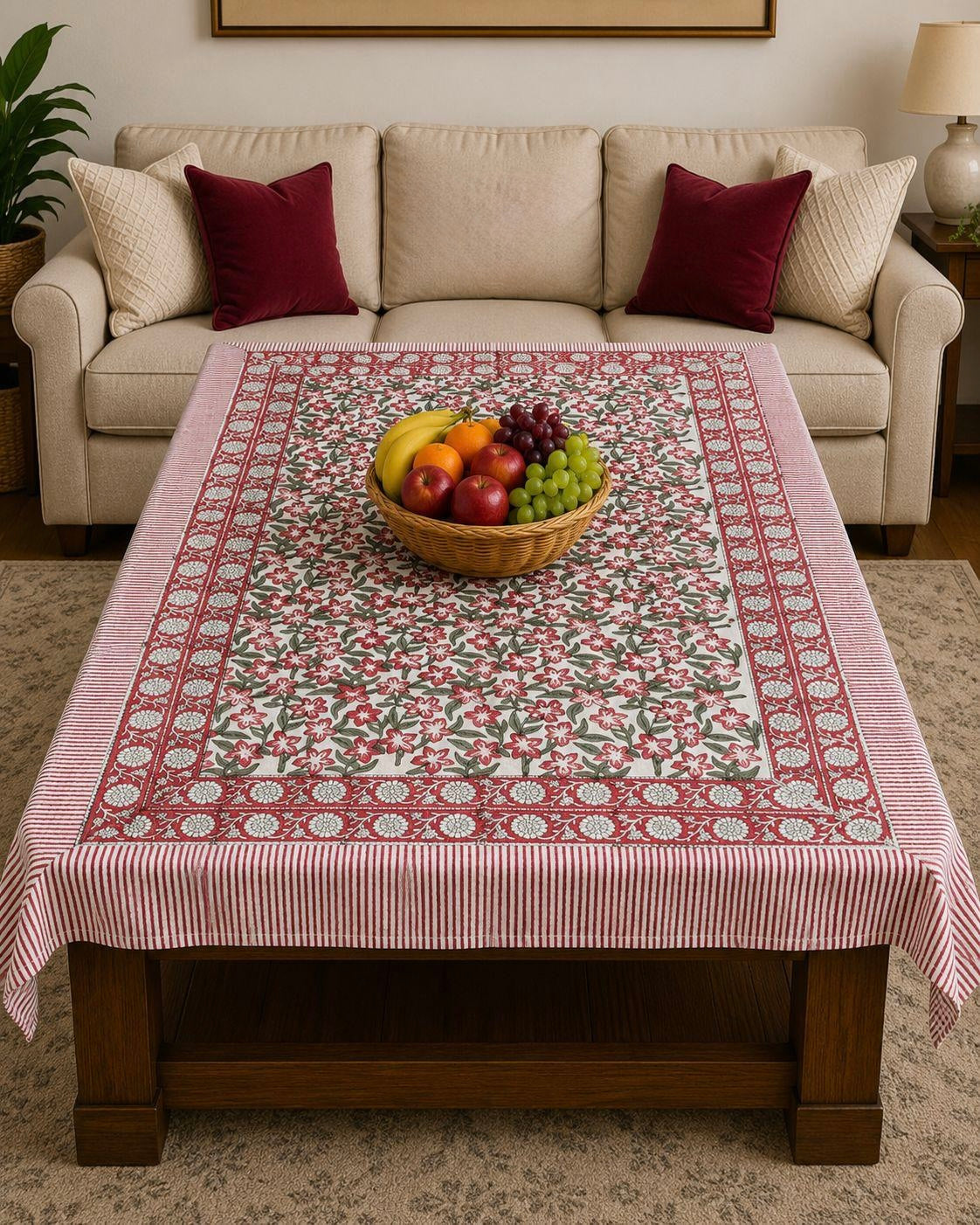 Pure cotton hand-block printed center table/ 4 seater dining table(40x60 inches)