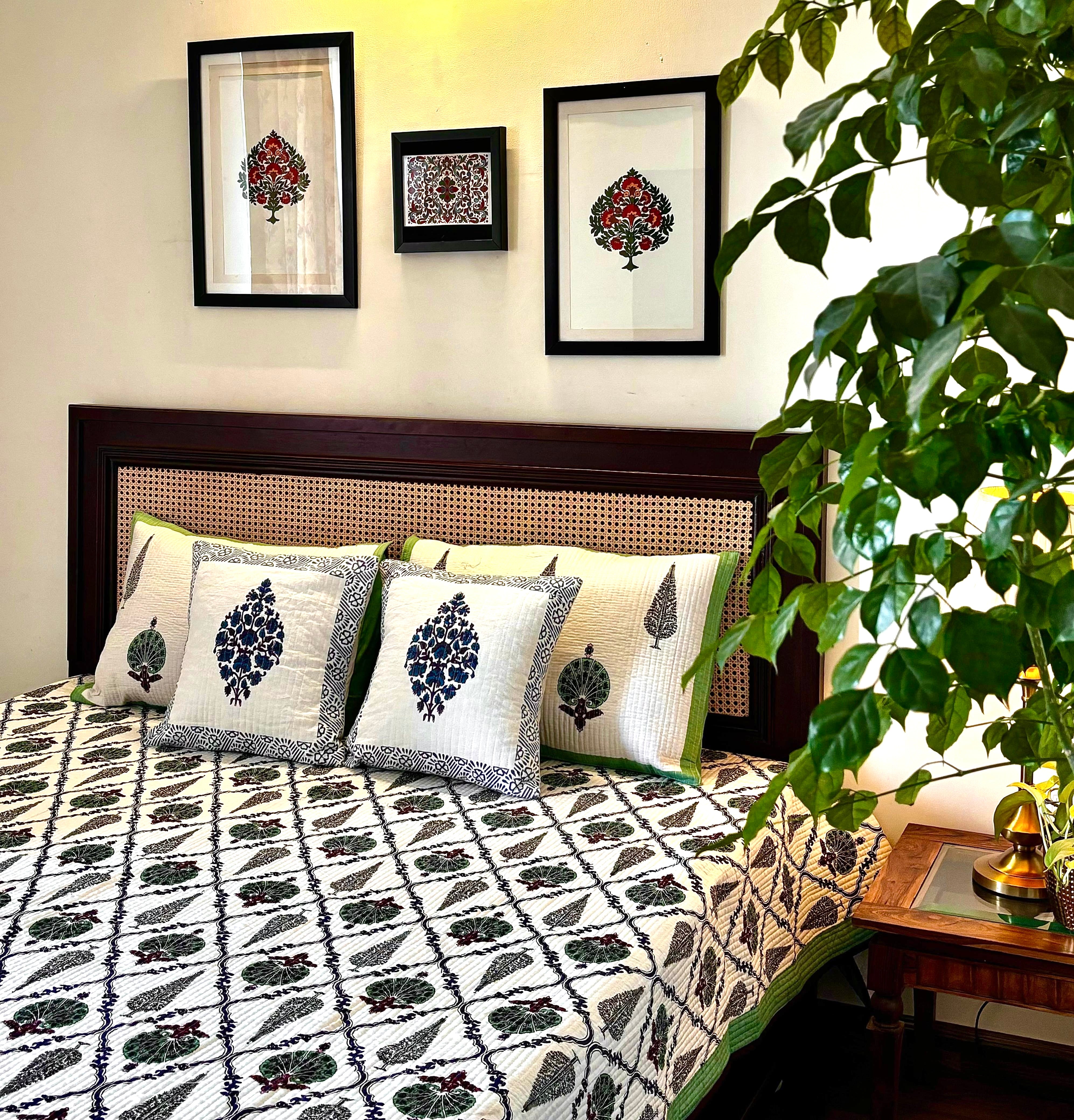 Pure cotton quilted bedcovers with two quilted pillow covers (90x108 inches)
