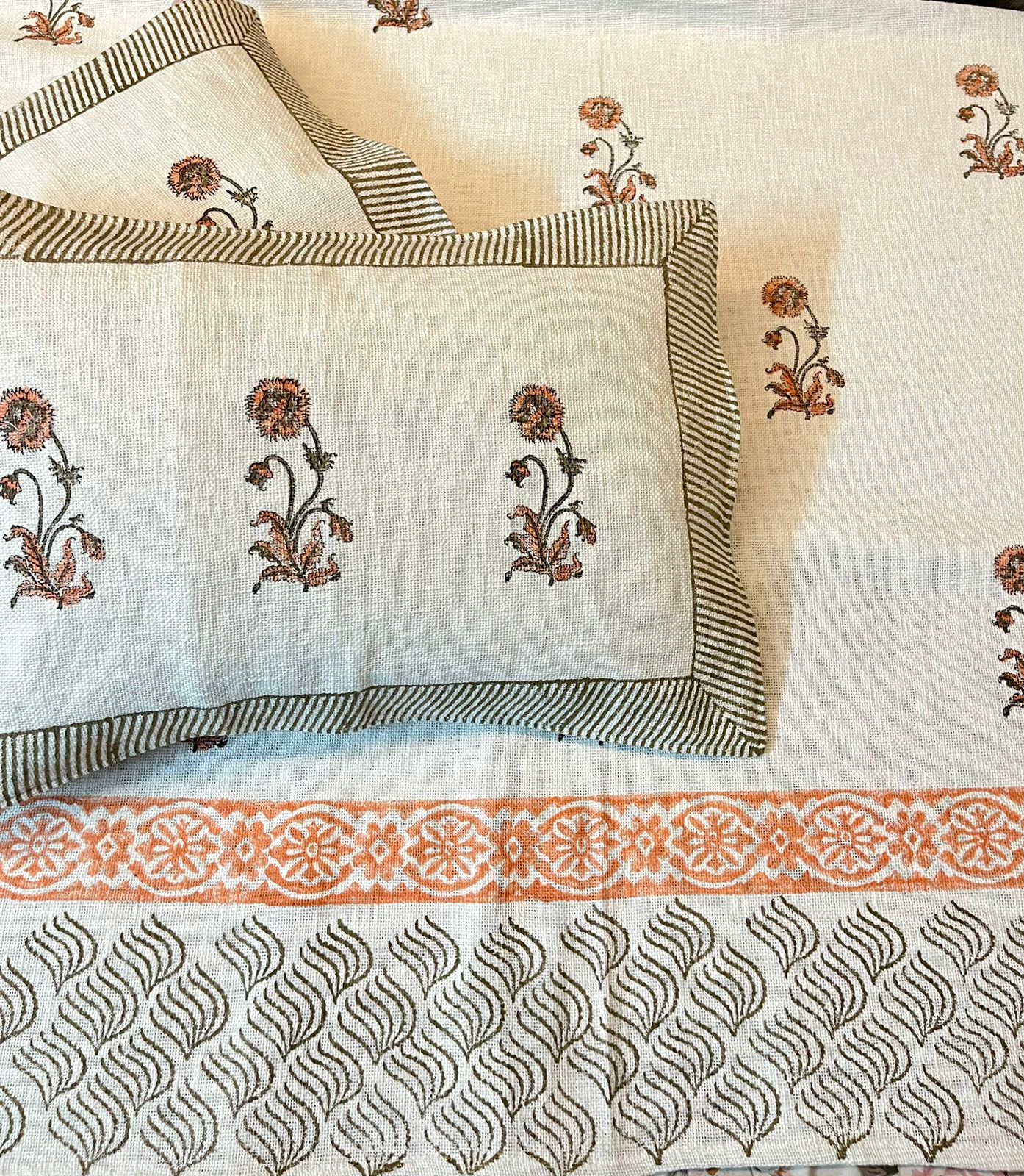 Jute cotton double bedcovers with two pillow covers (90x108 inches)