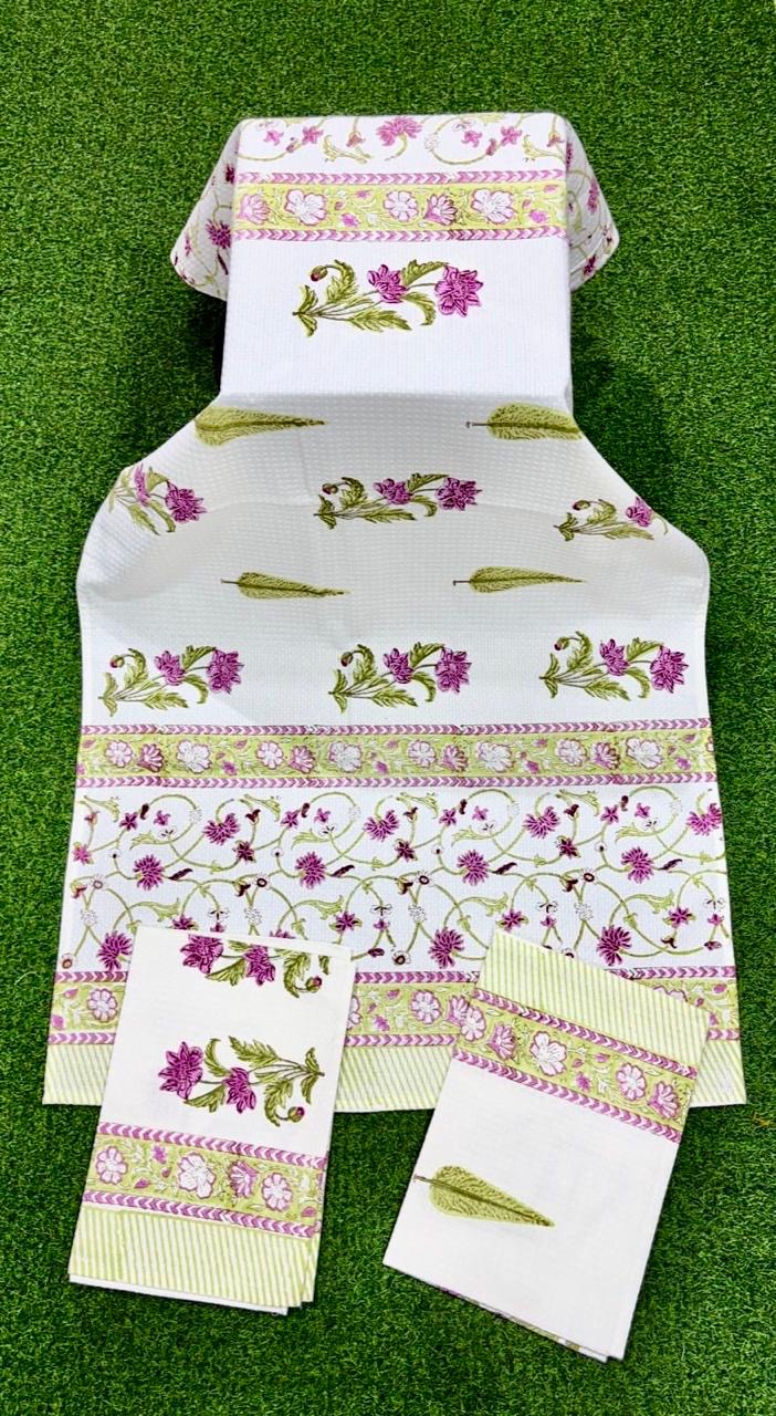 Pure cotton waffled textured hand-block printed bath combos (1 bath and 2 hand towels)