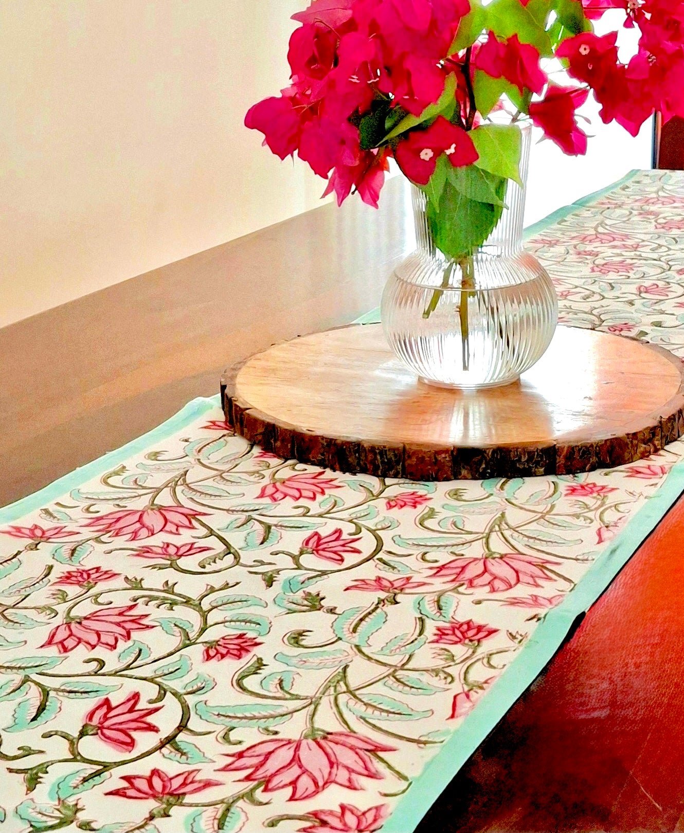 Pure canvas cotton handblock printed runners for 4 and 6 seater dining tables