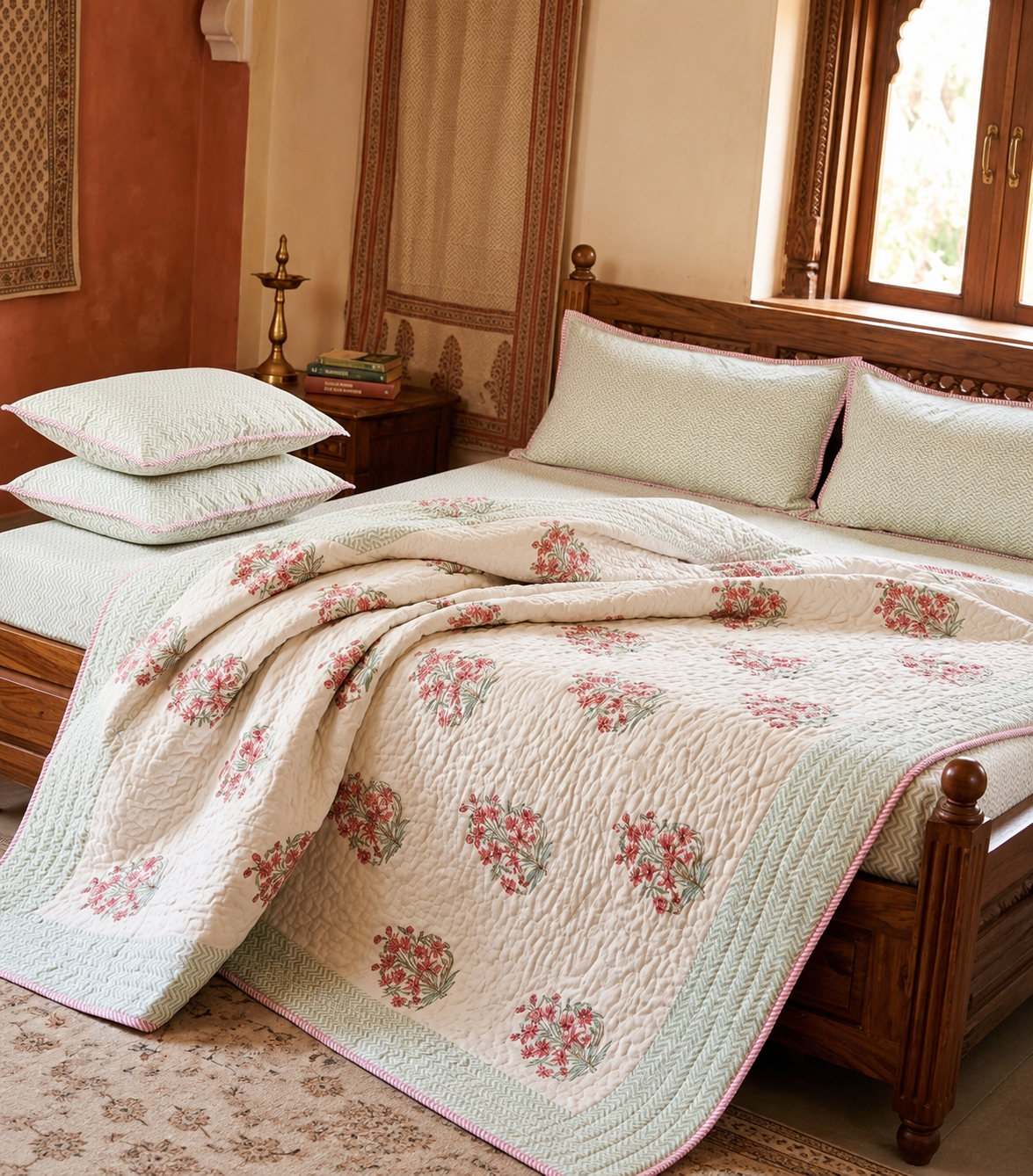 Pure mulmul cotton screen printed reversible double razai (90x108 inches)