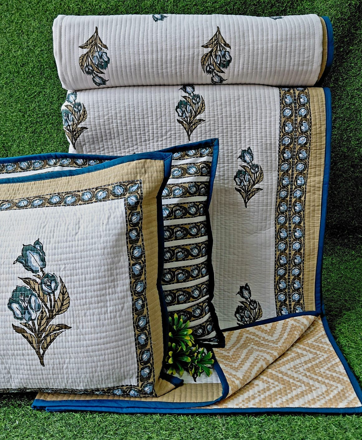 Pure cotton quilted bedcovers with two quilted pillow covers (90x108 inches)