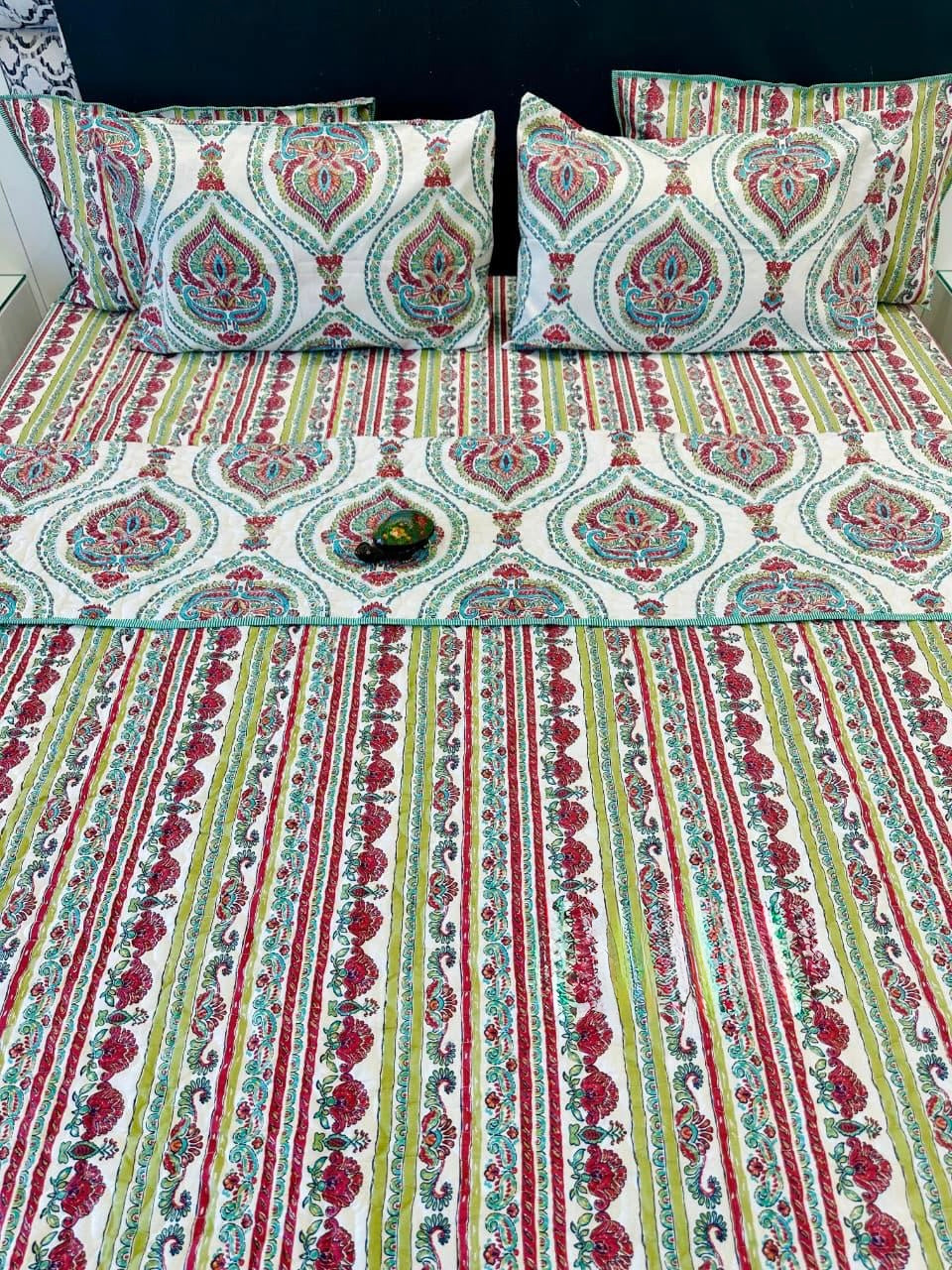 Pure cotton paani jaal quilted printed double bedcovers (90x108 inches)