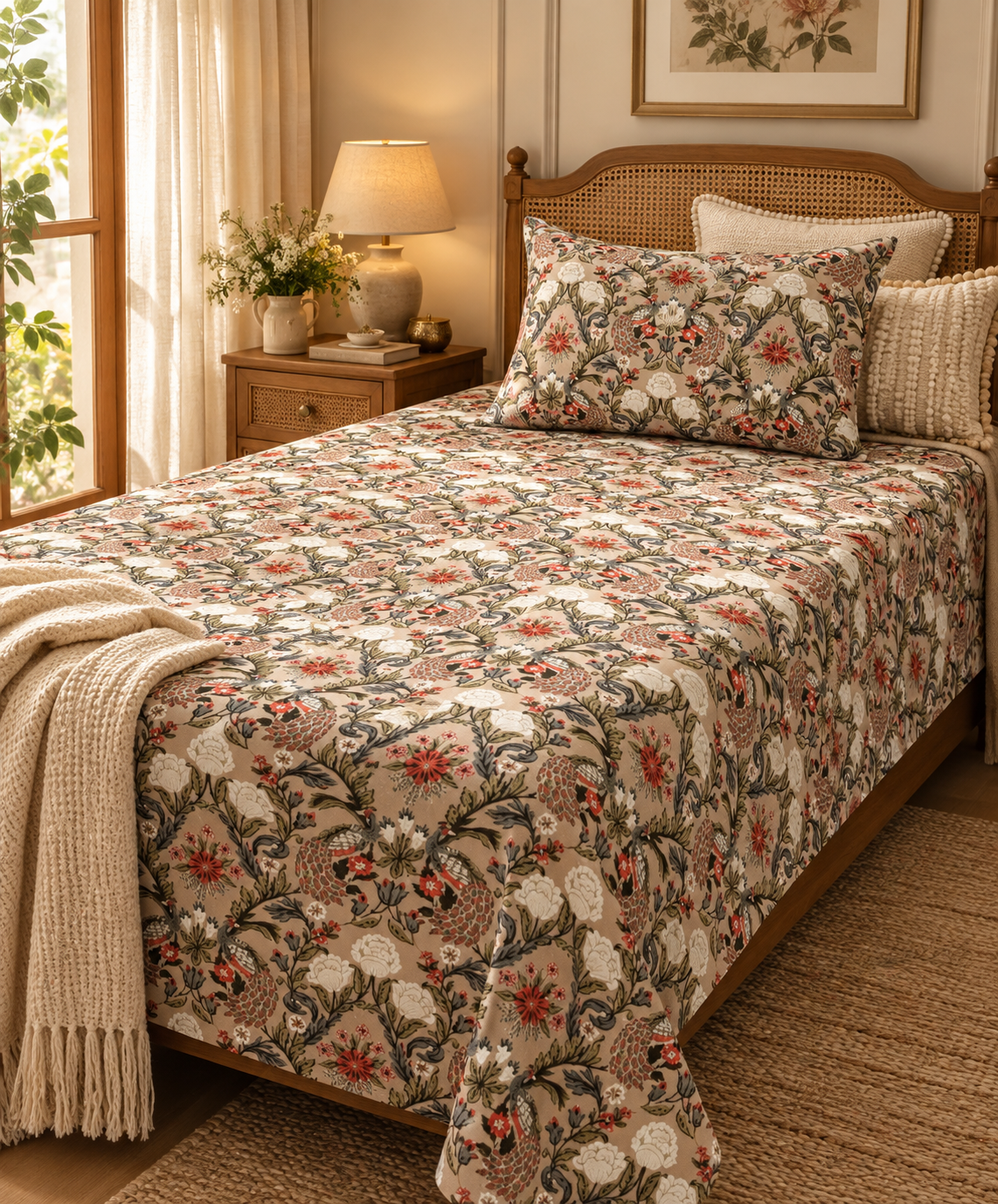 Pure cotton single bedsheet with 1 pillow cover (Size 60x90 inches)