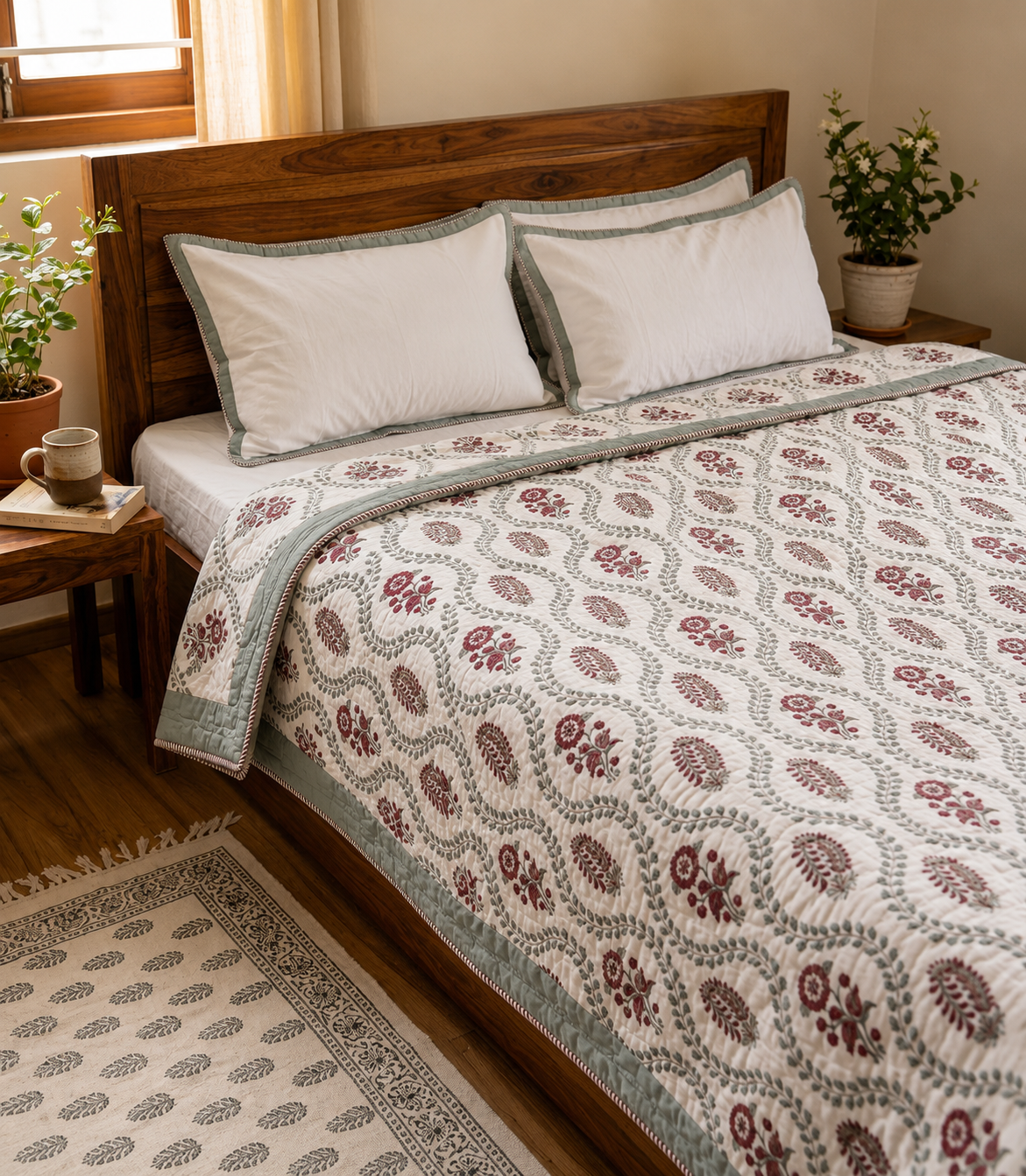 Pure mulmul cotton screen printed reversible double razai (90x108 inches)