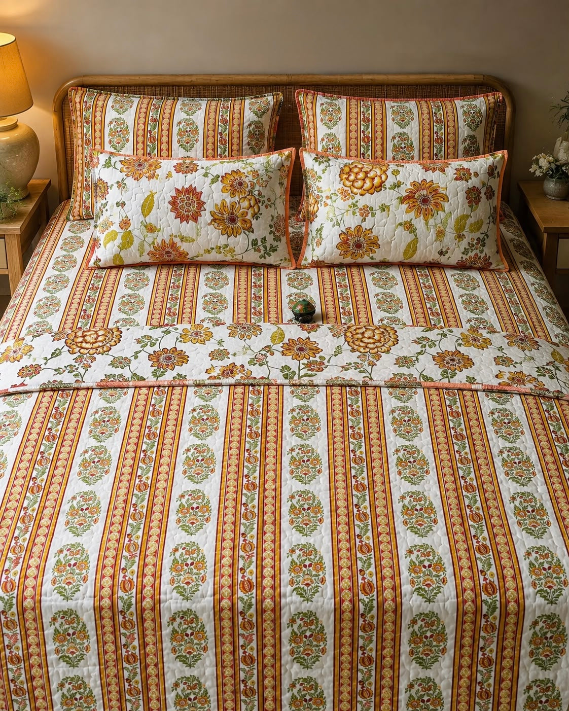 Pure cotton paani jaal quilted printed double bedcovers (90x108 inches)