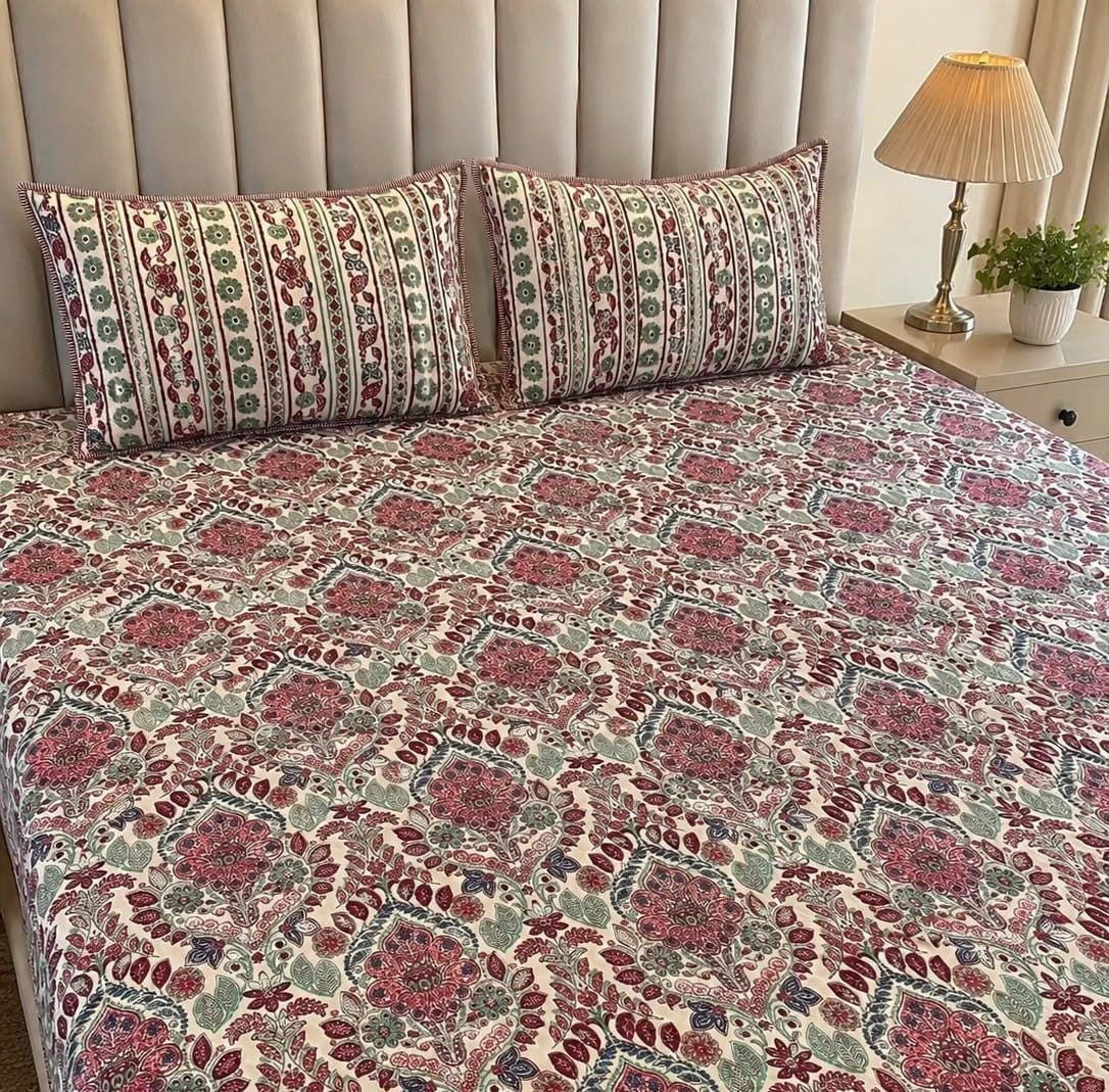 Pure cotton paani jaal quilted printed double bedcovers (90x108 inches)
