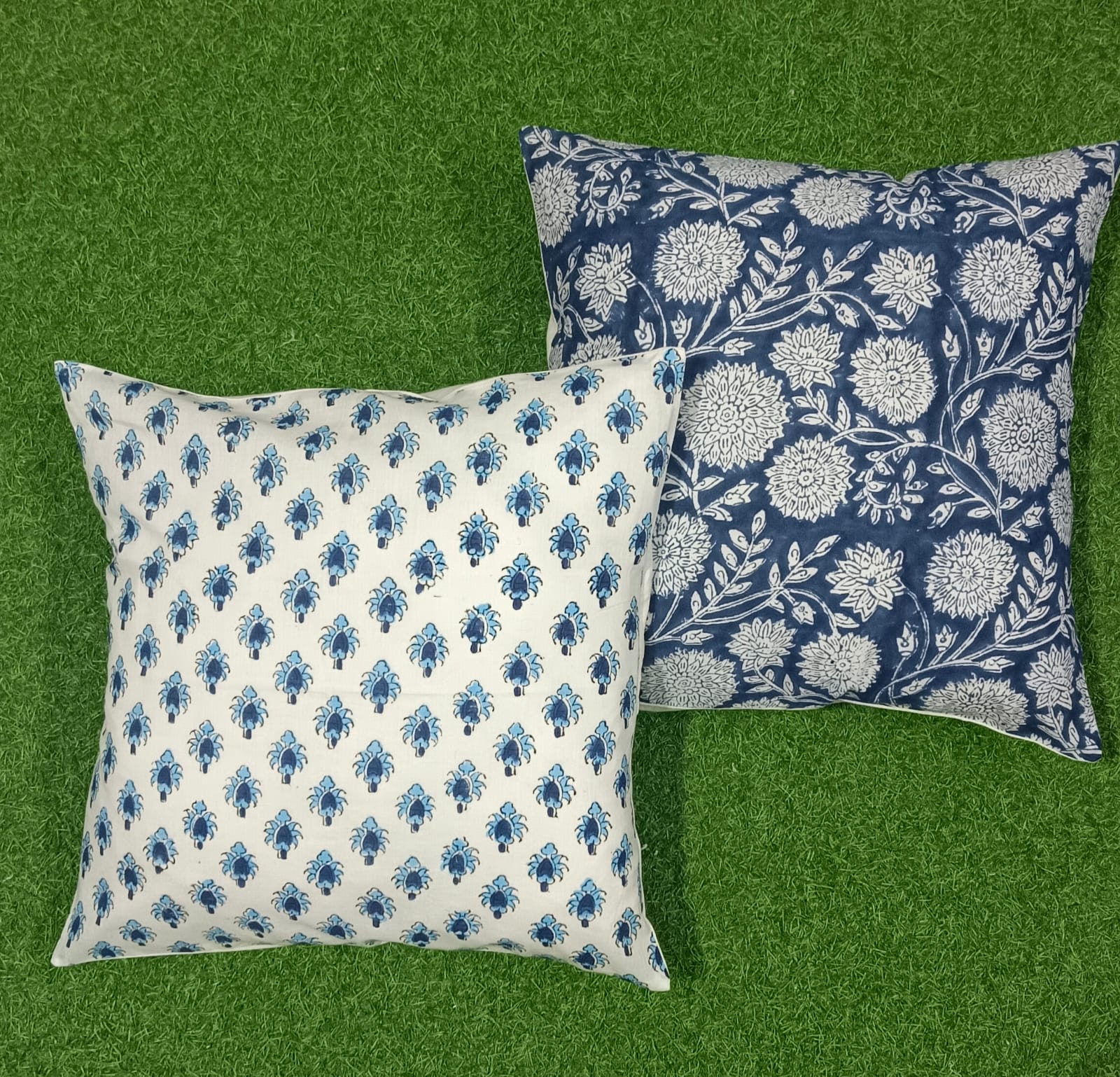 Pure cotton handblock printed set of 2 assorted cushion covers (16x16 inches)