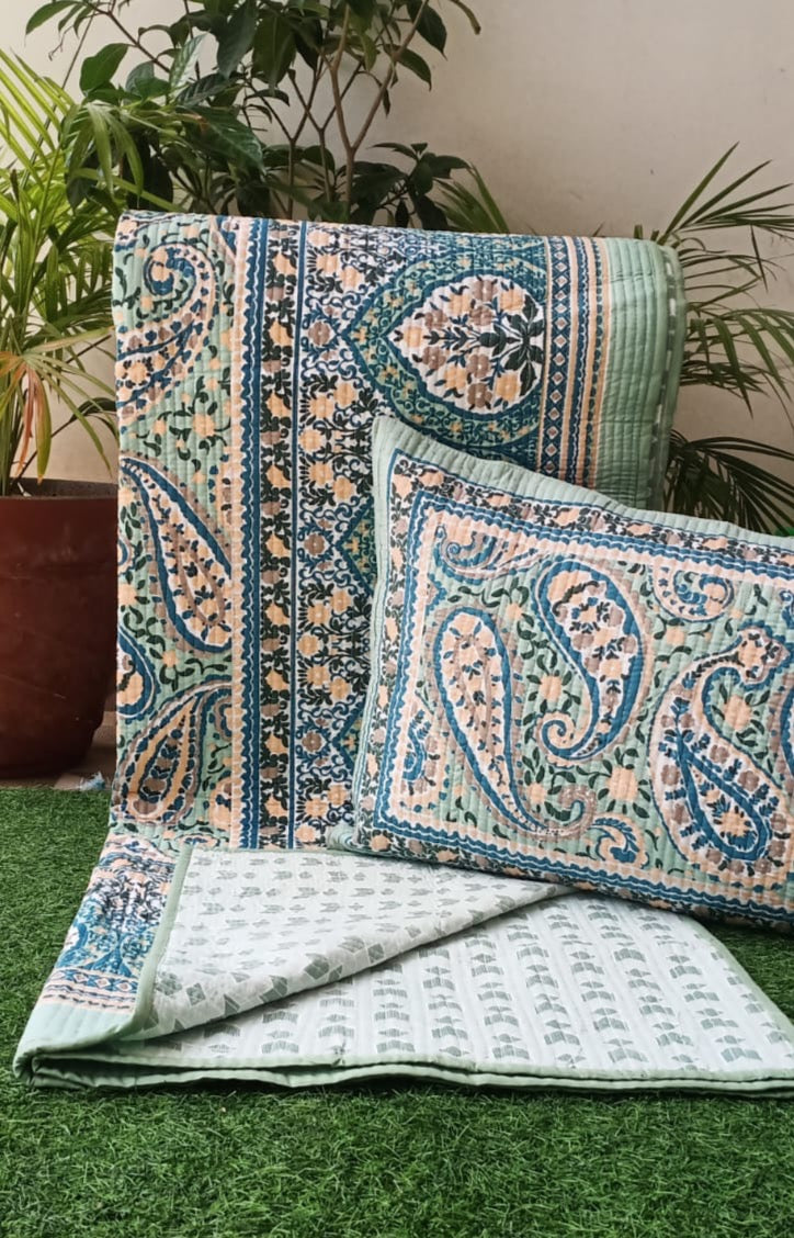 Pure cotton quilted bedcovers with two quilted pillow covers (90x108 inches)