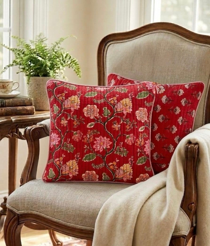 Pure cotton quilted Ajrakh cushion covers 16x16 inches (Set of 5)