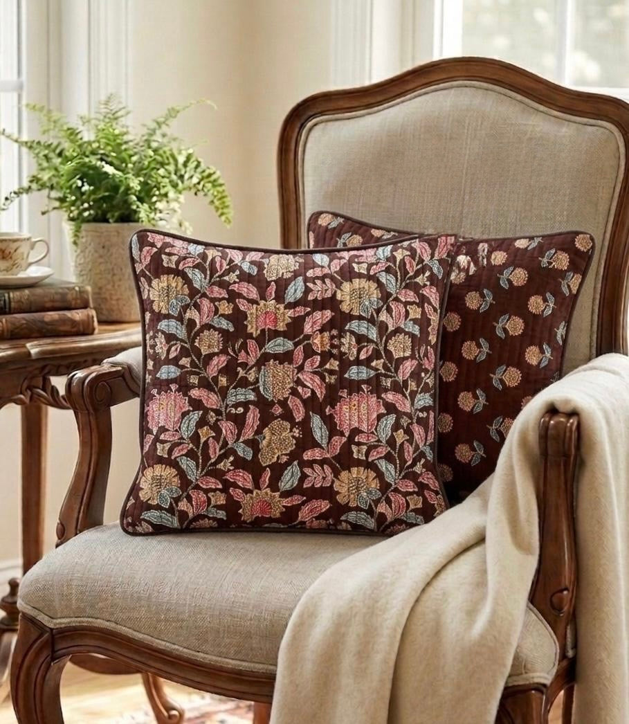 Pure cotton quilted Ajrakh cushion covers 16x16 inches (Set of 5)