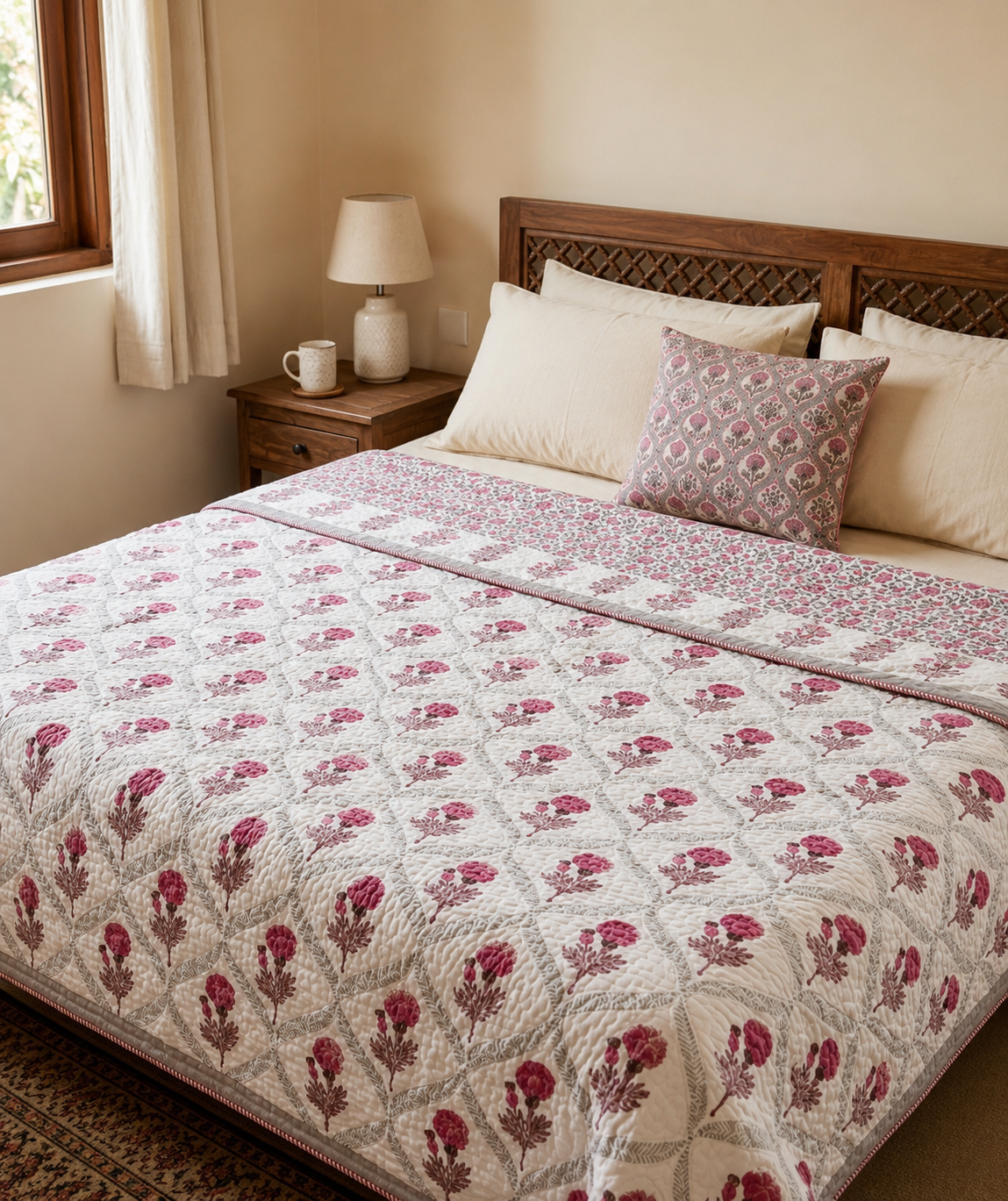 Pure mulmul cotton screen printed reversible double razai (90x108 inches)
