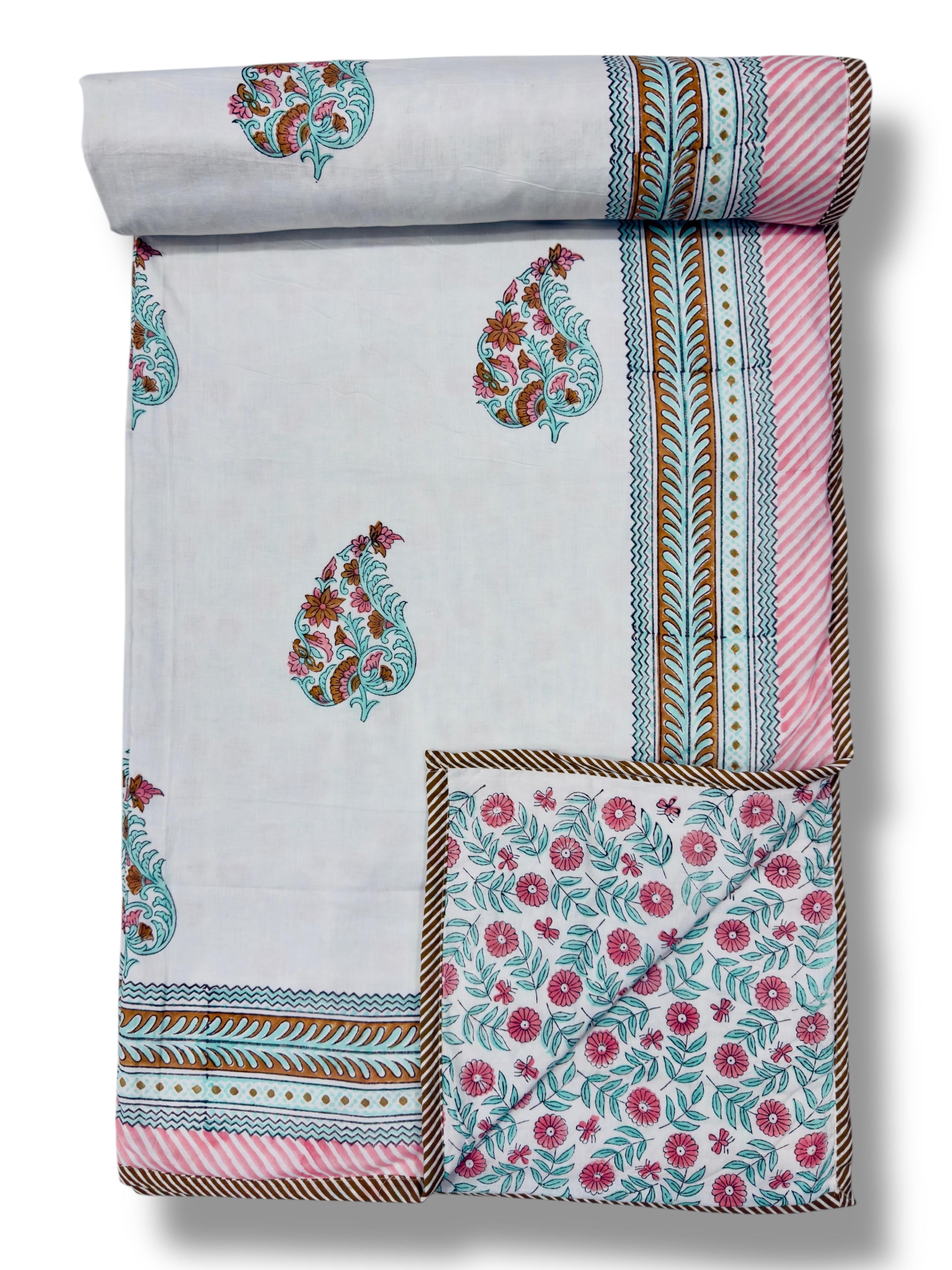 Handblock printed pure mulmul cotton all weather double dohars (90x108 inches)