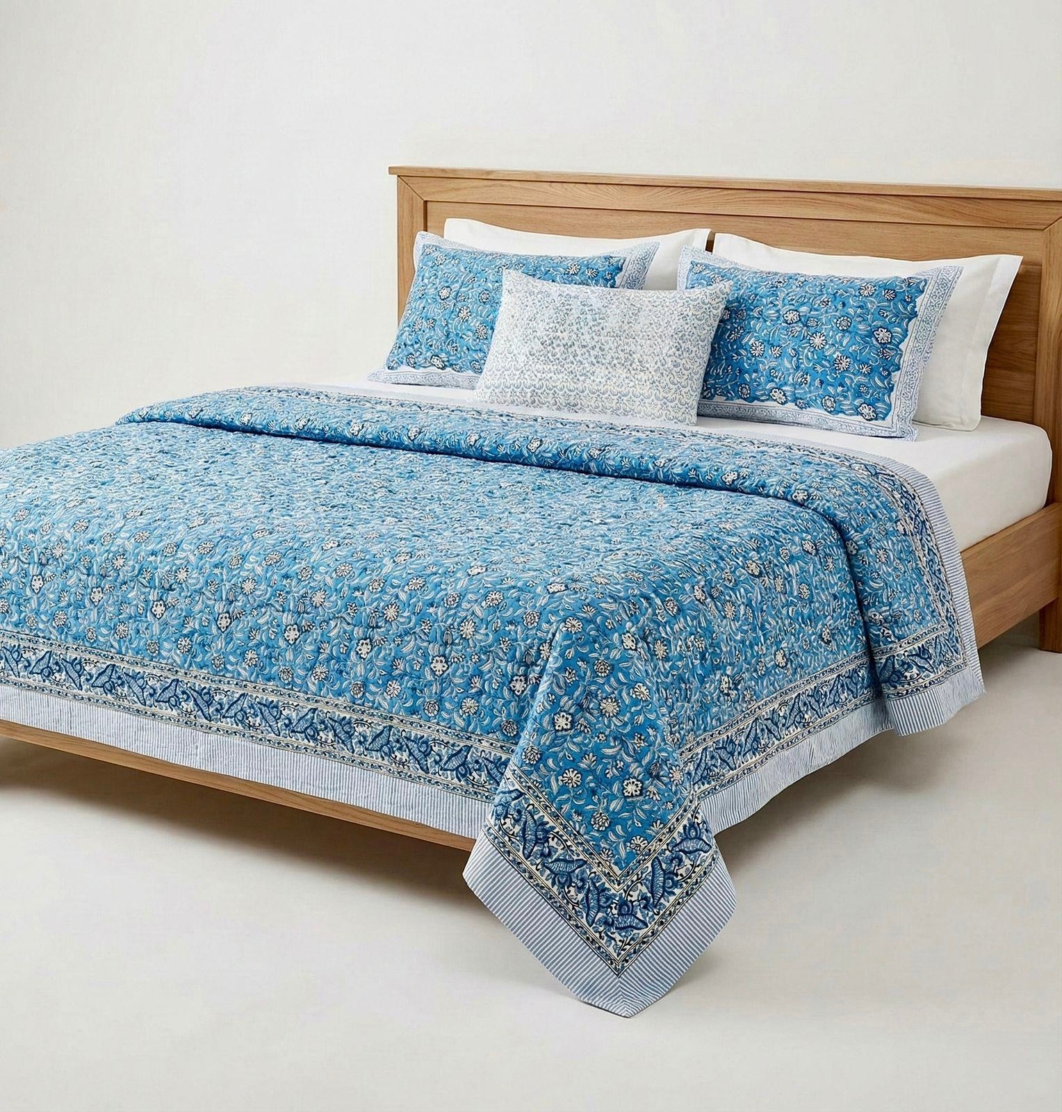 Pure cotton hand-block printed super king size double bedsheets with 2 pillow covers (108x108 inches)
