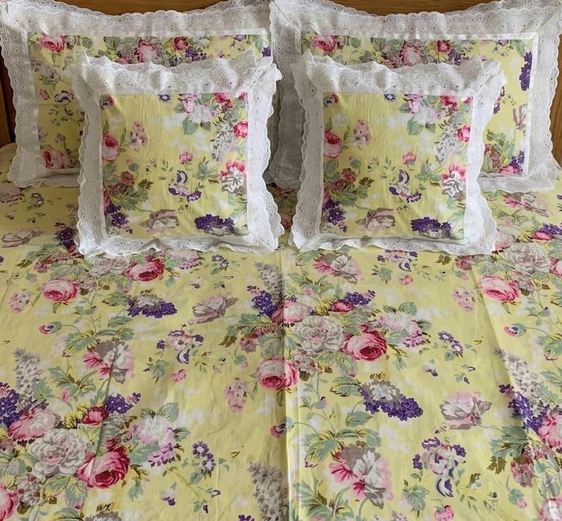 Pure cotton 5 piece bedding sets with 2 laced pillow covers and 2 laced cushion cover (108x108 inches)