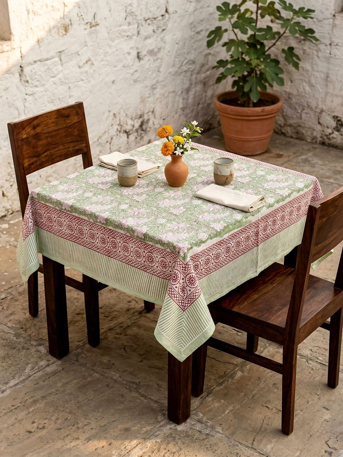 Pure cotton hand-block printed 2 seater square table cover (45x45 inches)