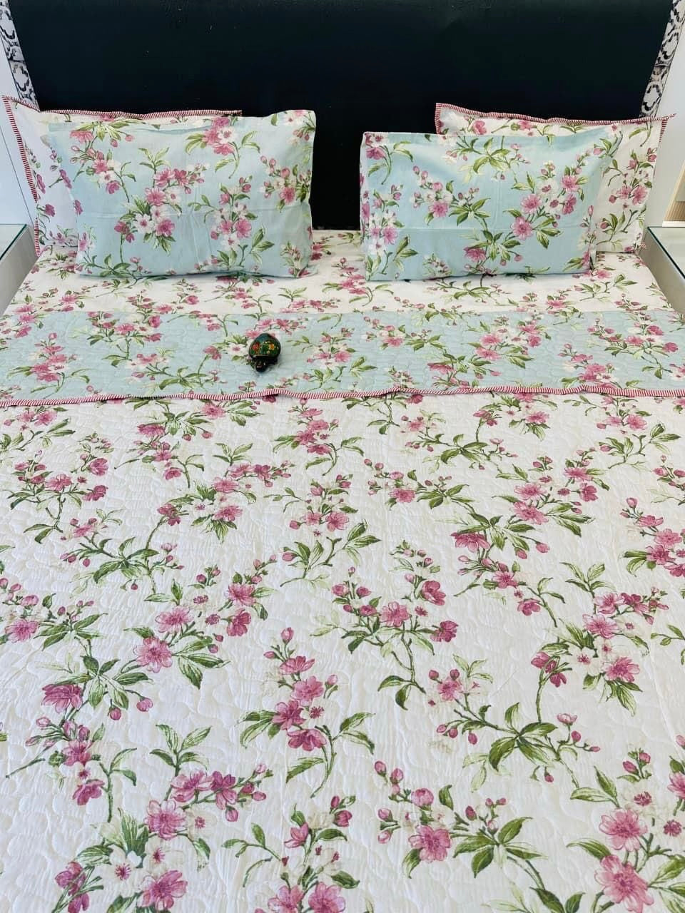 Pure cotton paani jaal quilted printed double bedcovers (90x108 inches)