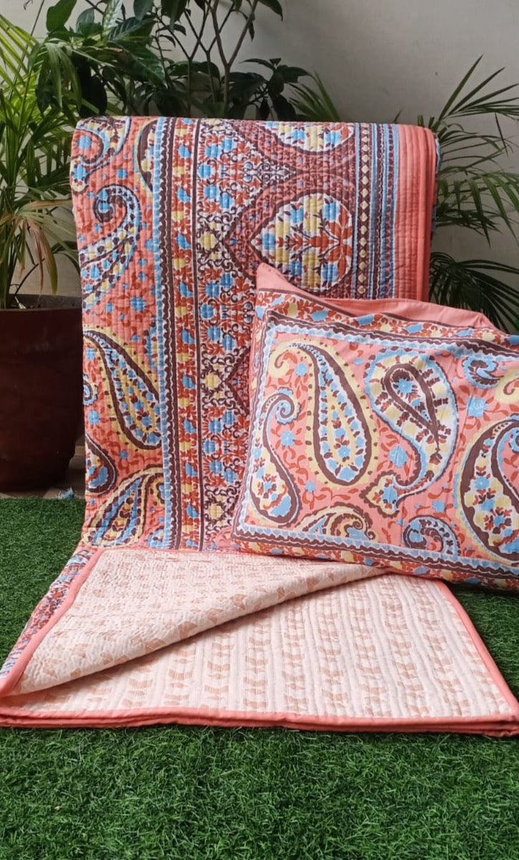 Pure cotton quilted bedcovers with two quilted pillow covers (90x108 inches)