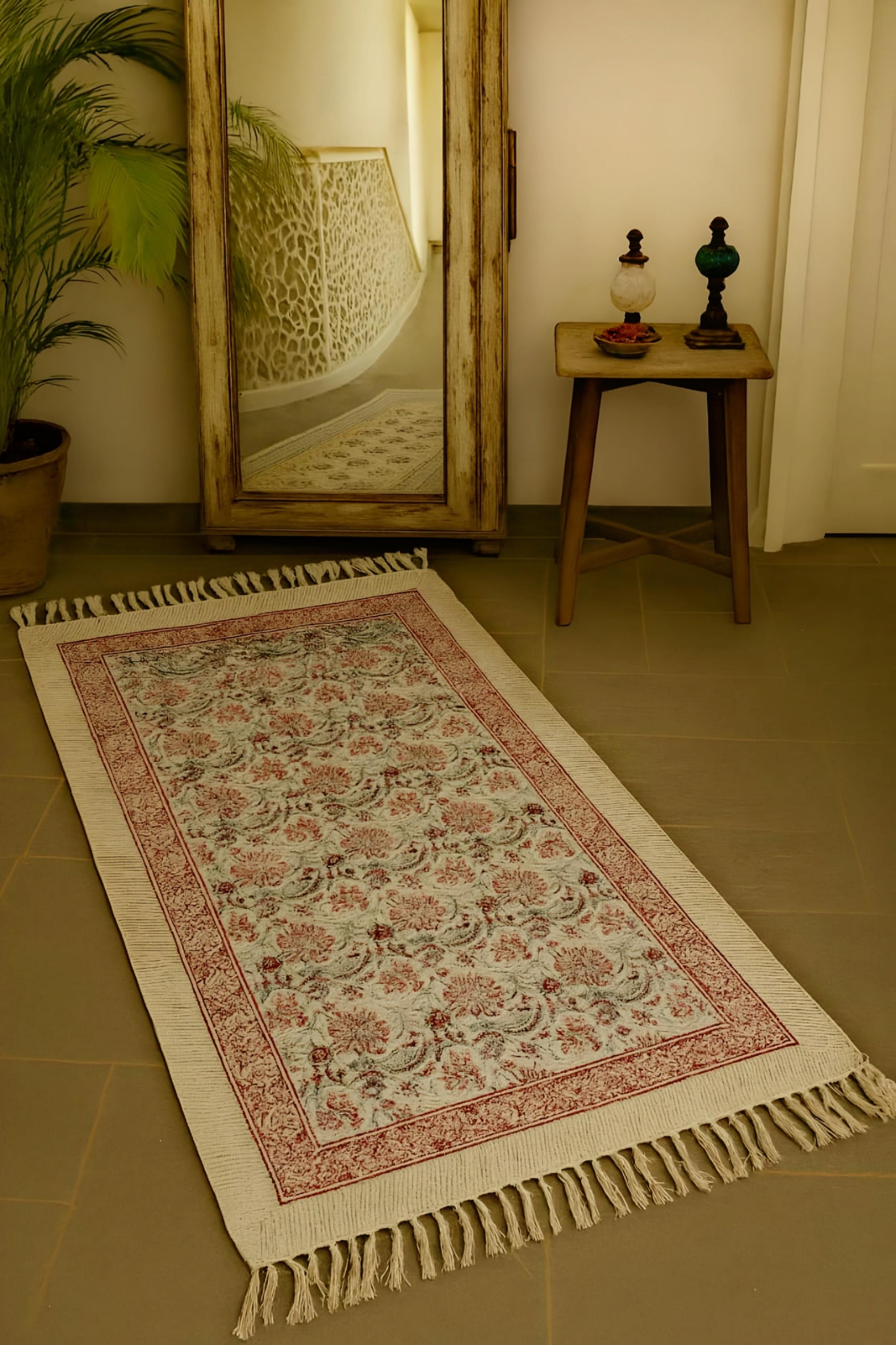 Handmade hand-block printed durrie/rugs (3x5 feet)