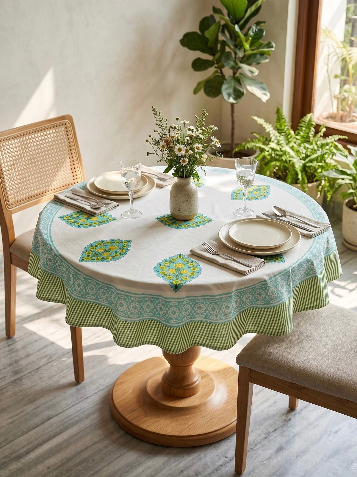 Pure cotton hand-block printed 2 seater round coffee table covers